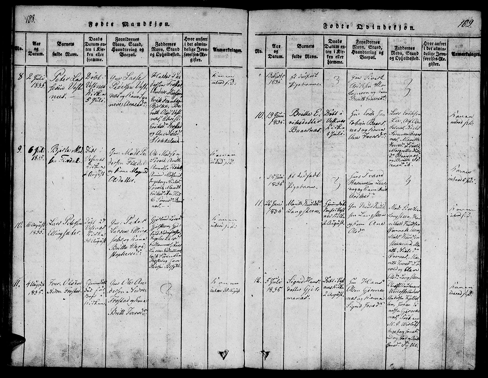 Ministerialprotokoller, klokkerbøker og fødselsregistre - Møre og Romsdal, AV/SAT-A-1454/539/L0528: Parish register (official) no. 539A01, 1818-1847, p. 108-109