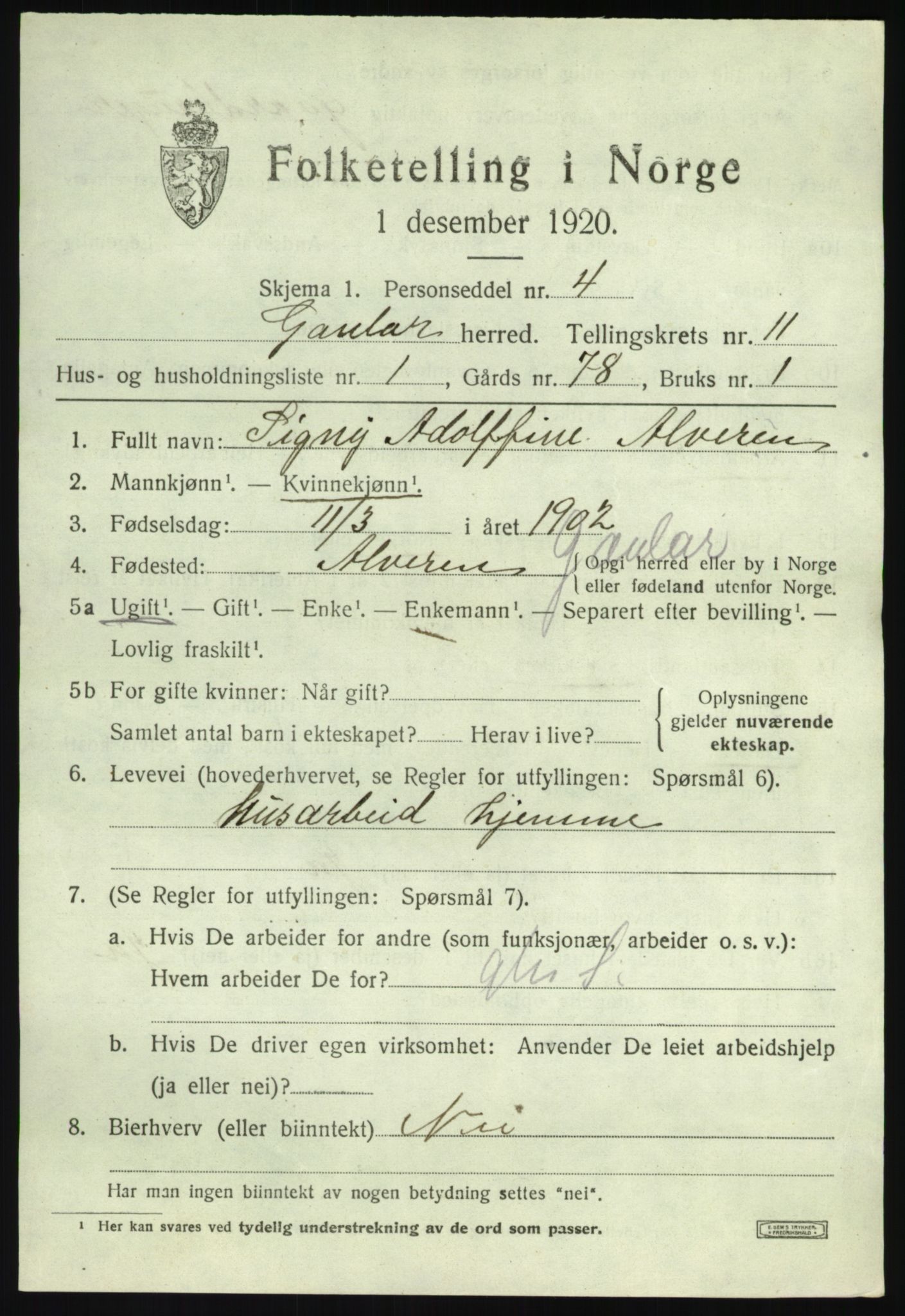 SAB, 1920 census for Gaular, 1920, p. 5150