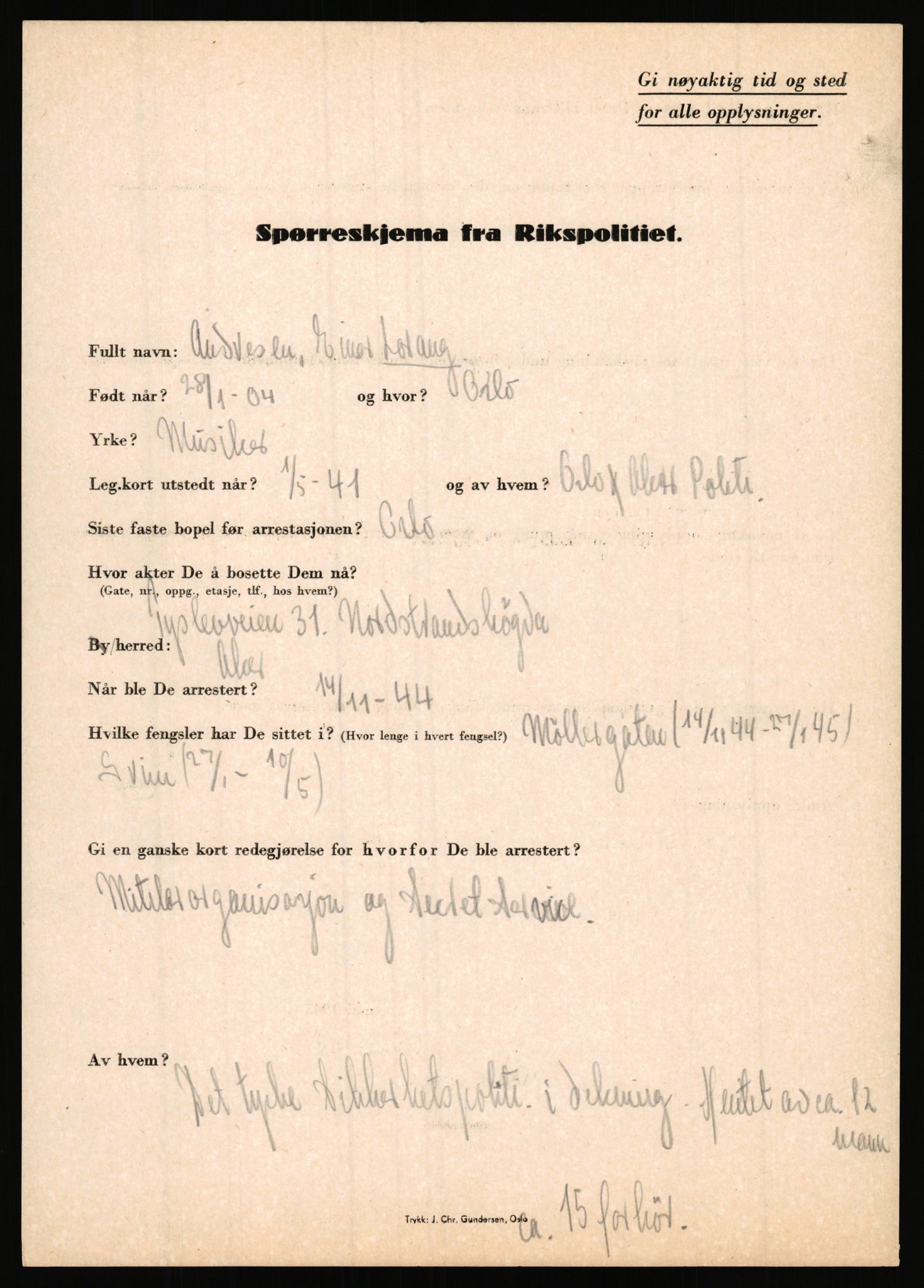 Rikspolitisjefen, AV/RA-S-1560/L/L0001: Abelseth, Rudolf - Berentsen, Odd, 1940-1945, p. 731