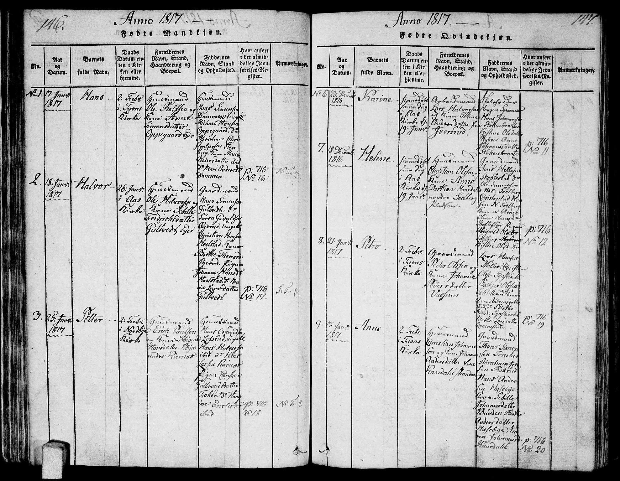 Ås prestekontor Kirkebøker, AV/SAO-A-10894/F/Fa/L0003: Parish register (official) no. I 3, 1814-1818, p. 146-147