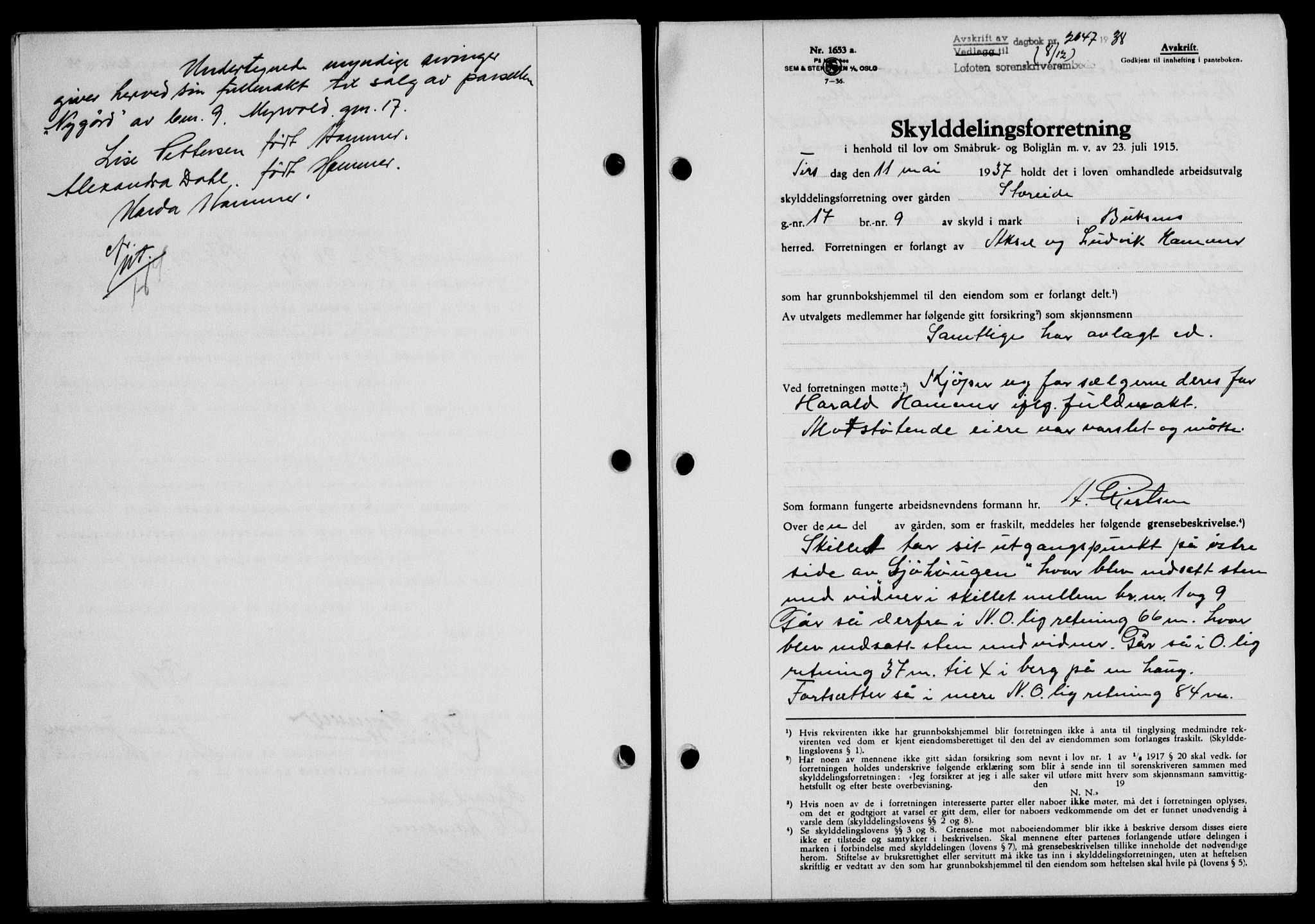 Lofoten sorenskriveri, SAT/A-0017/1/2/2C/L0005a: Mortgage book no. 5a, 1939-1939, Diary no: : 2647/1938