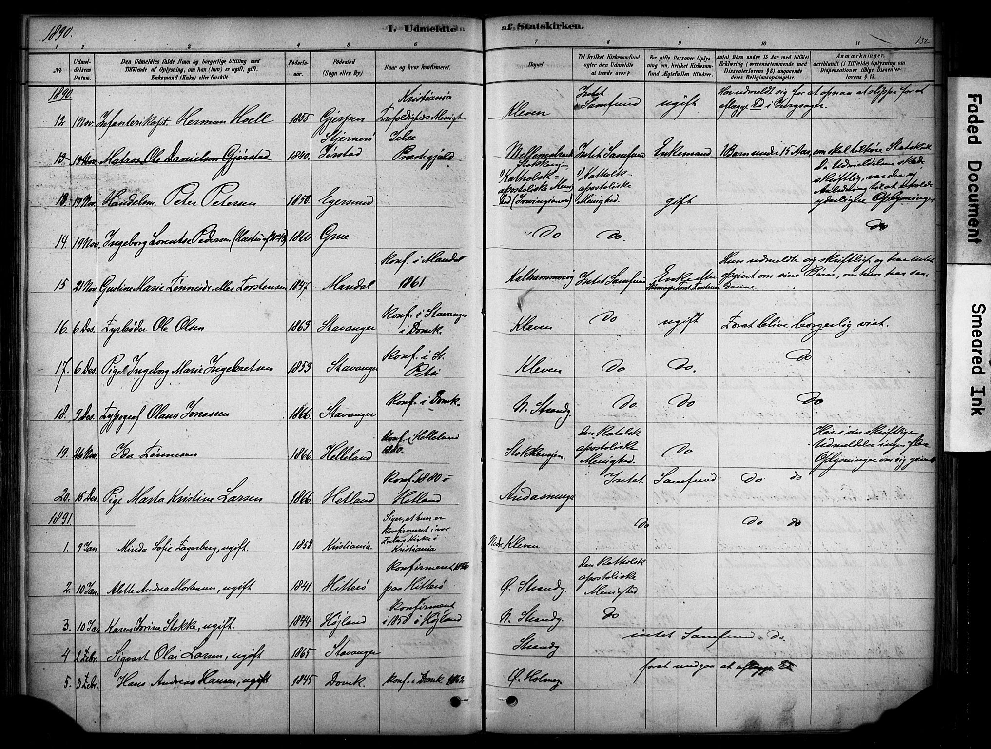 Domkirken sokneprestkontor, SAST/A-101812/001/30/30BA/L0025: Parish register (official) no. A 24, 1877-1927, p. 132