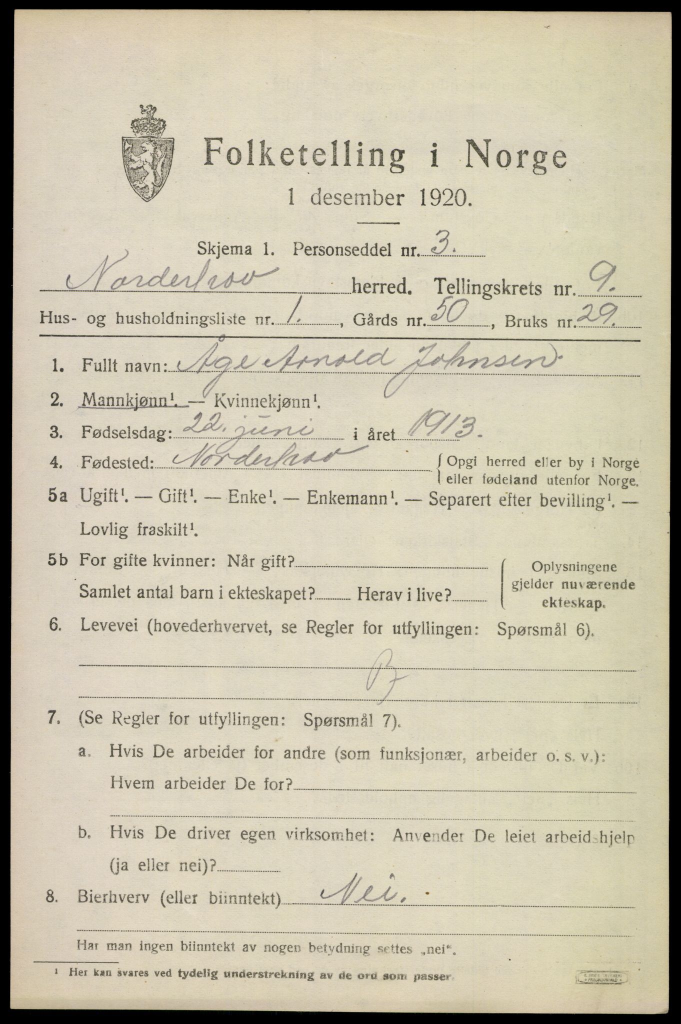 SAKO, 1920 census for Norderhov, 1920, p. 10691