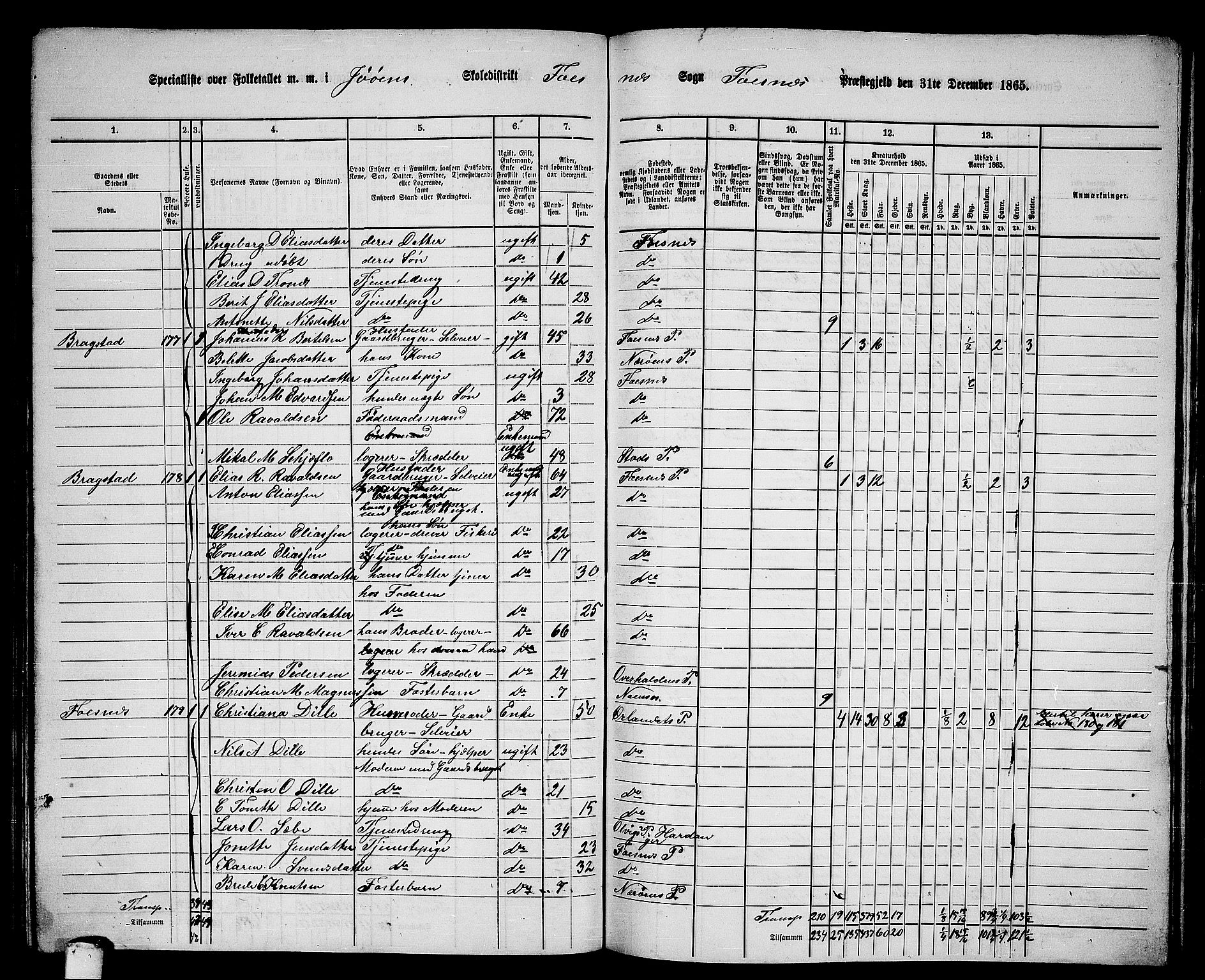 RA, 1865 census for Fosnes, 1865, p. 142