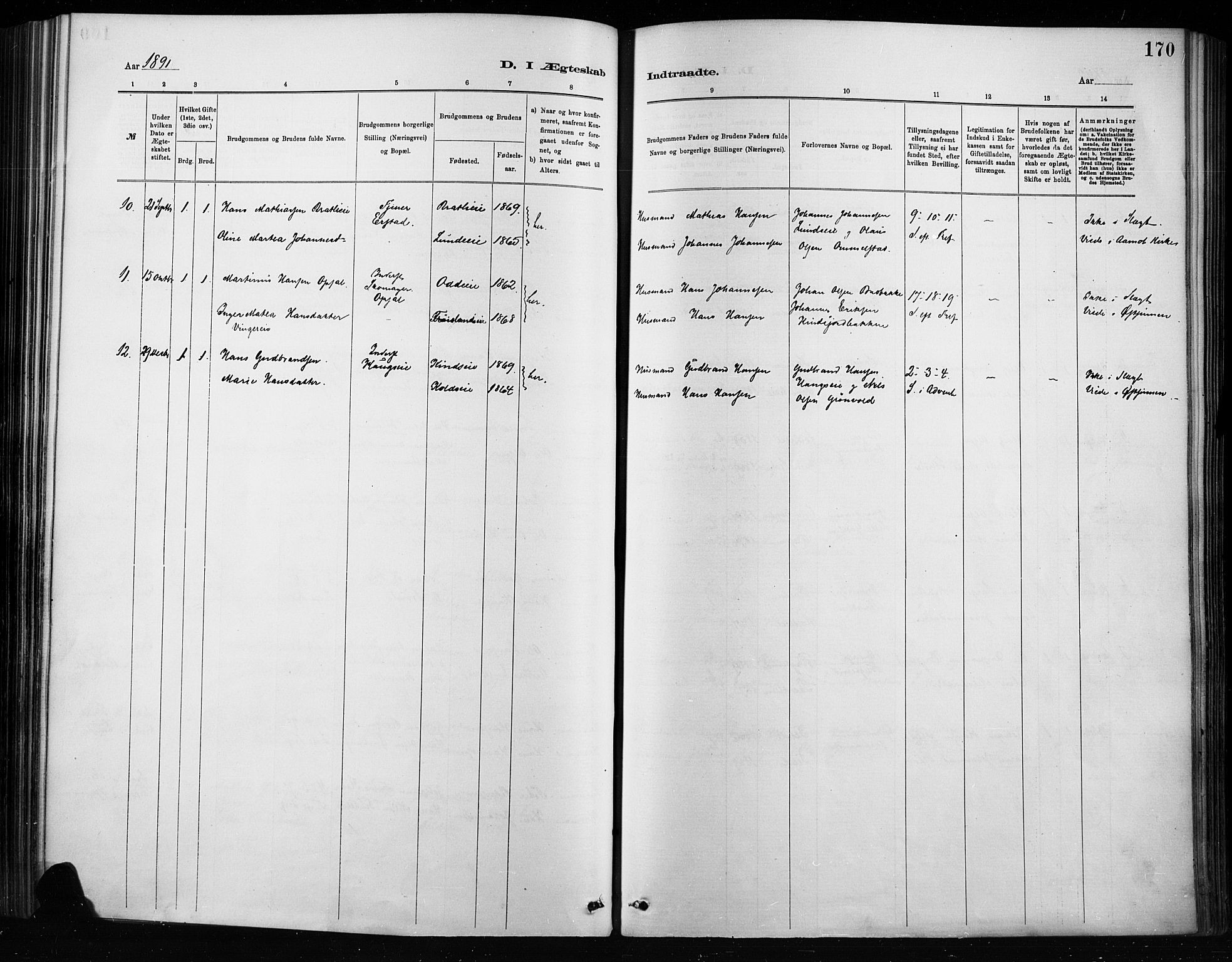 Nordre Land prestekontor, SAH/PREST-124/H/Ha/Haa/L0004: Parish register (official) no. 4, 1882-1896, p. 170