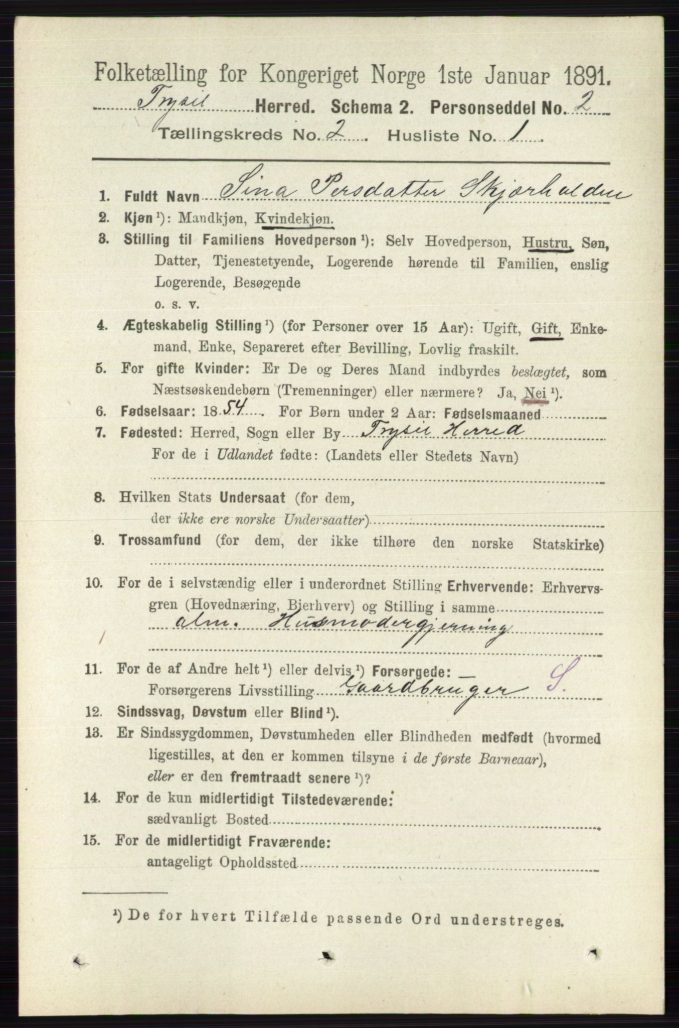 RA, 1891 census for 0428 Trysil, 1891, p. 725