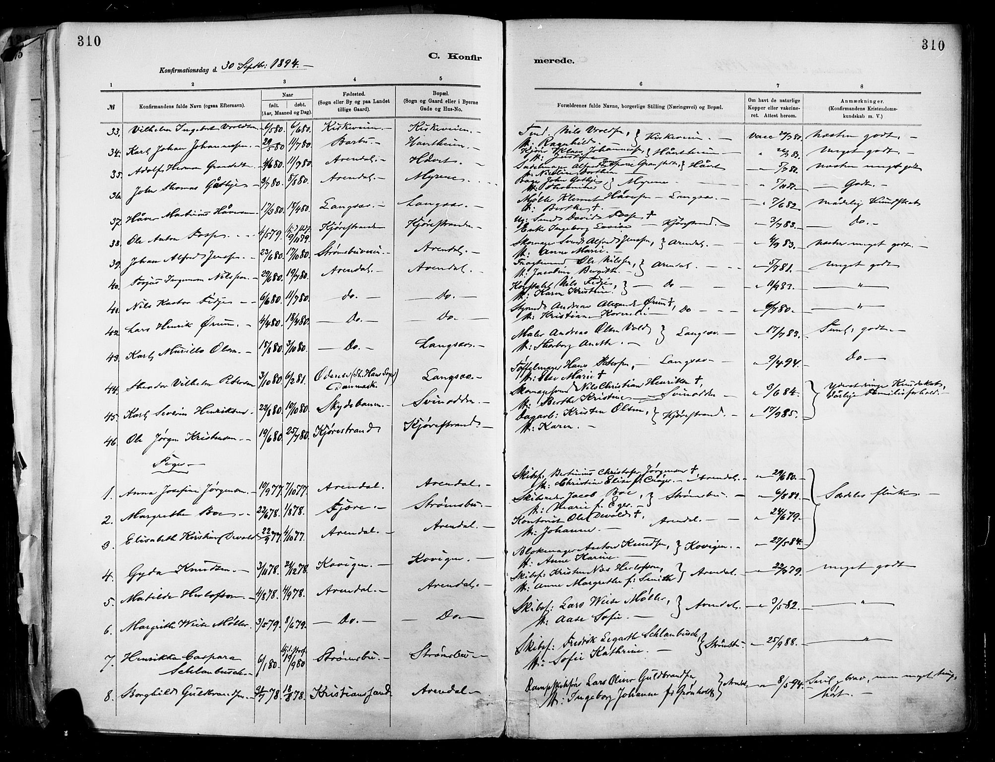 Barbu sokneprestkontor, AV/SAK-1111-0003/F/Fa/L0002: Parish register (official) no. A 2, 1883-1898, p. 310