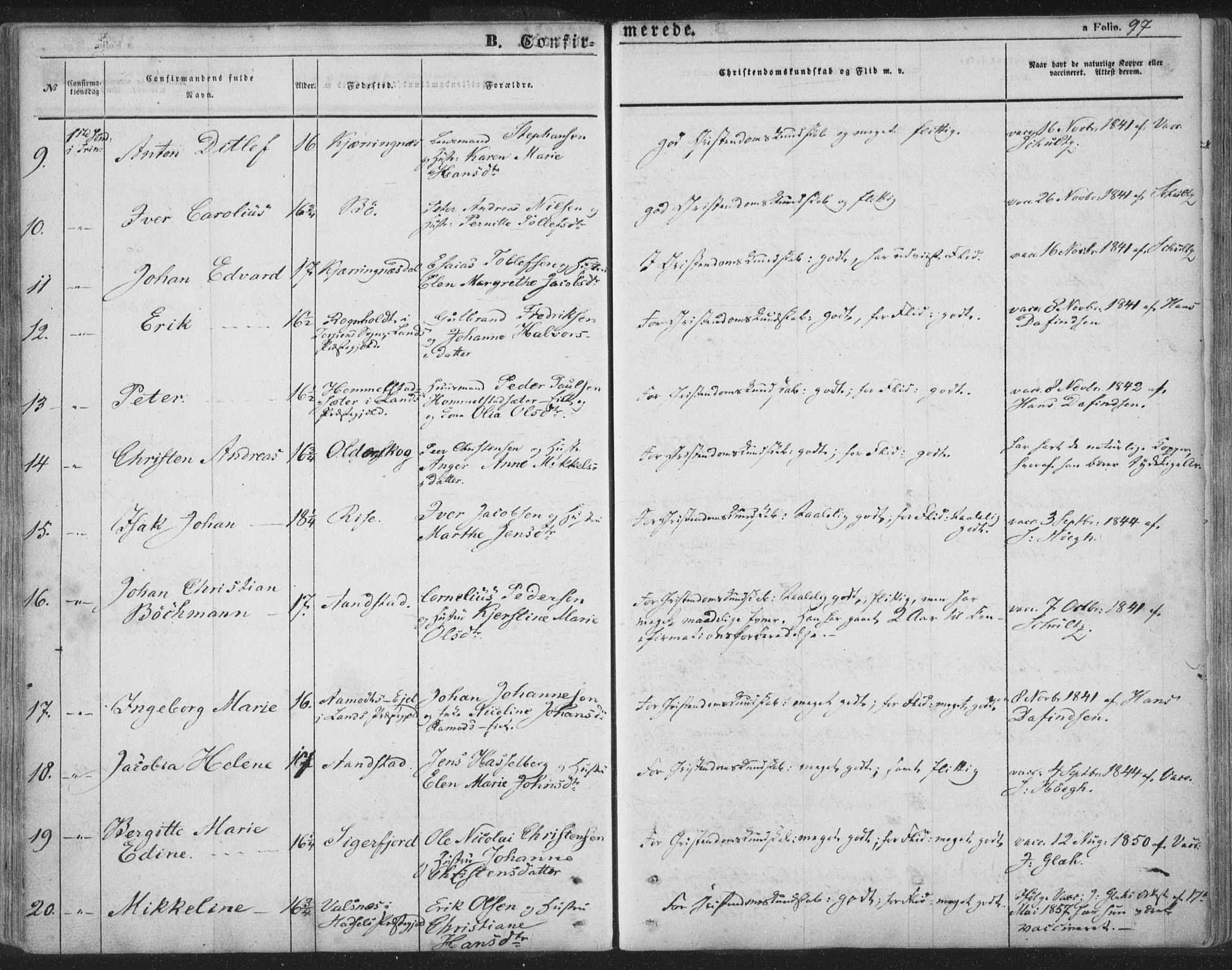 Ministerialprotokoller, klokkerbøker og fødselsregistre - Nordland, AV/SAT-A-1459/895/L1369: Parish register (official) no. 895A04, 1852-1872, p. 97