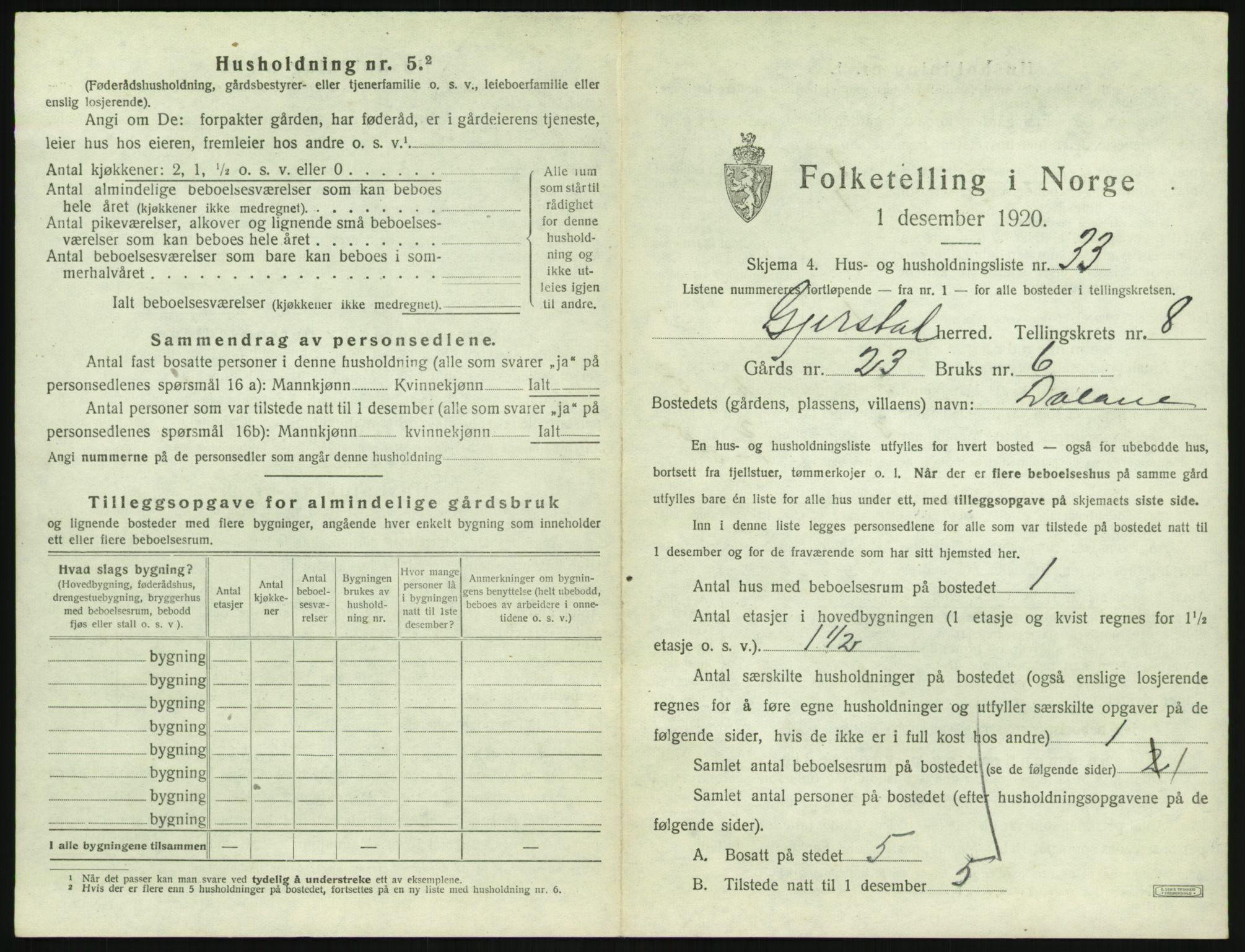 SAK, 1920 census for Gjerstad, 1920, p. 883