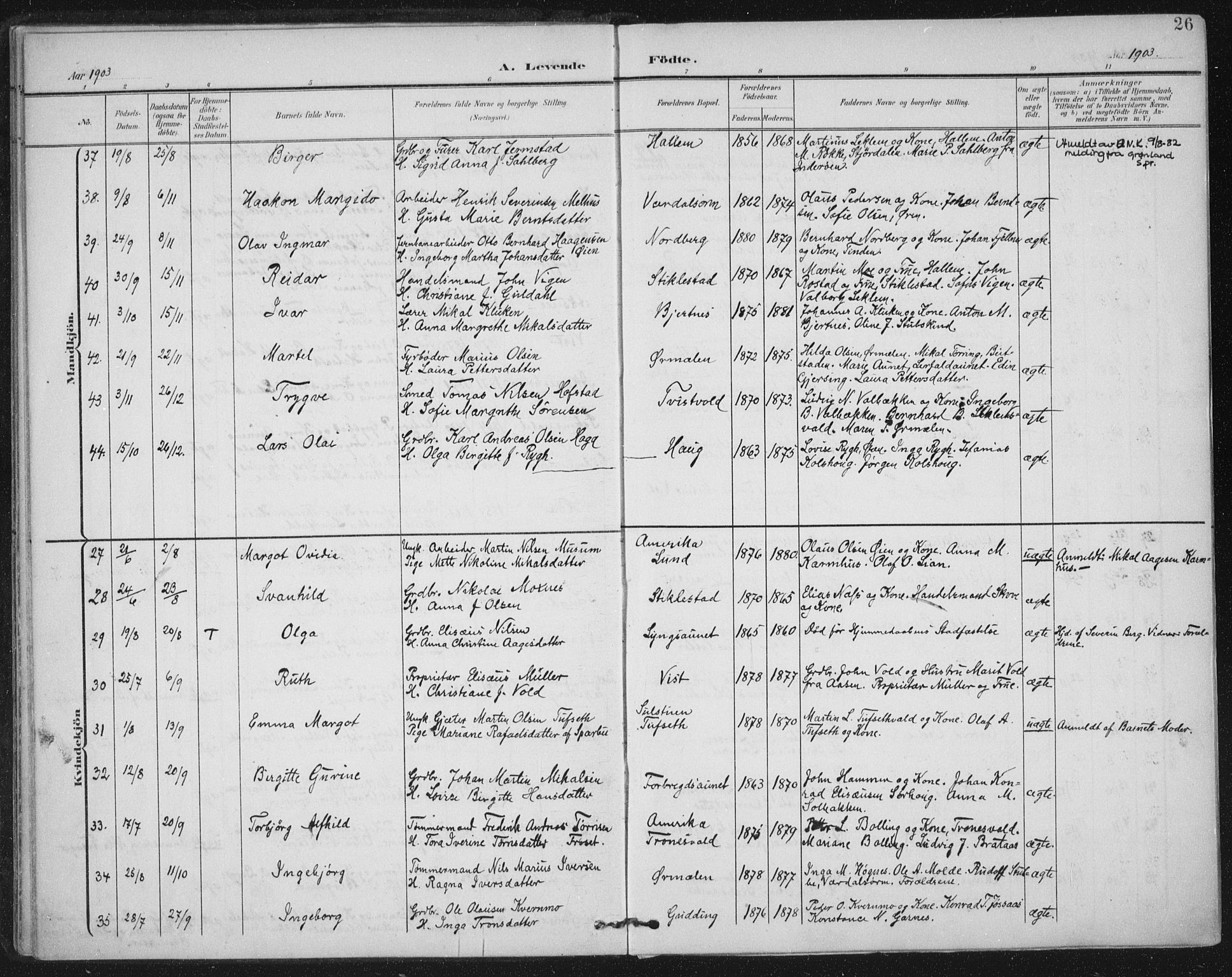 Ministerialprotokoller, klokkerbøker og fødselsregistre - Nord-Trøndelag, SAT/A-1458/723/L0246: Parish register (official) no. 723A15, 1900-1917, p. 26