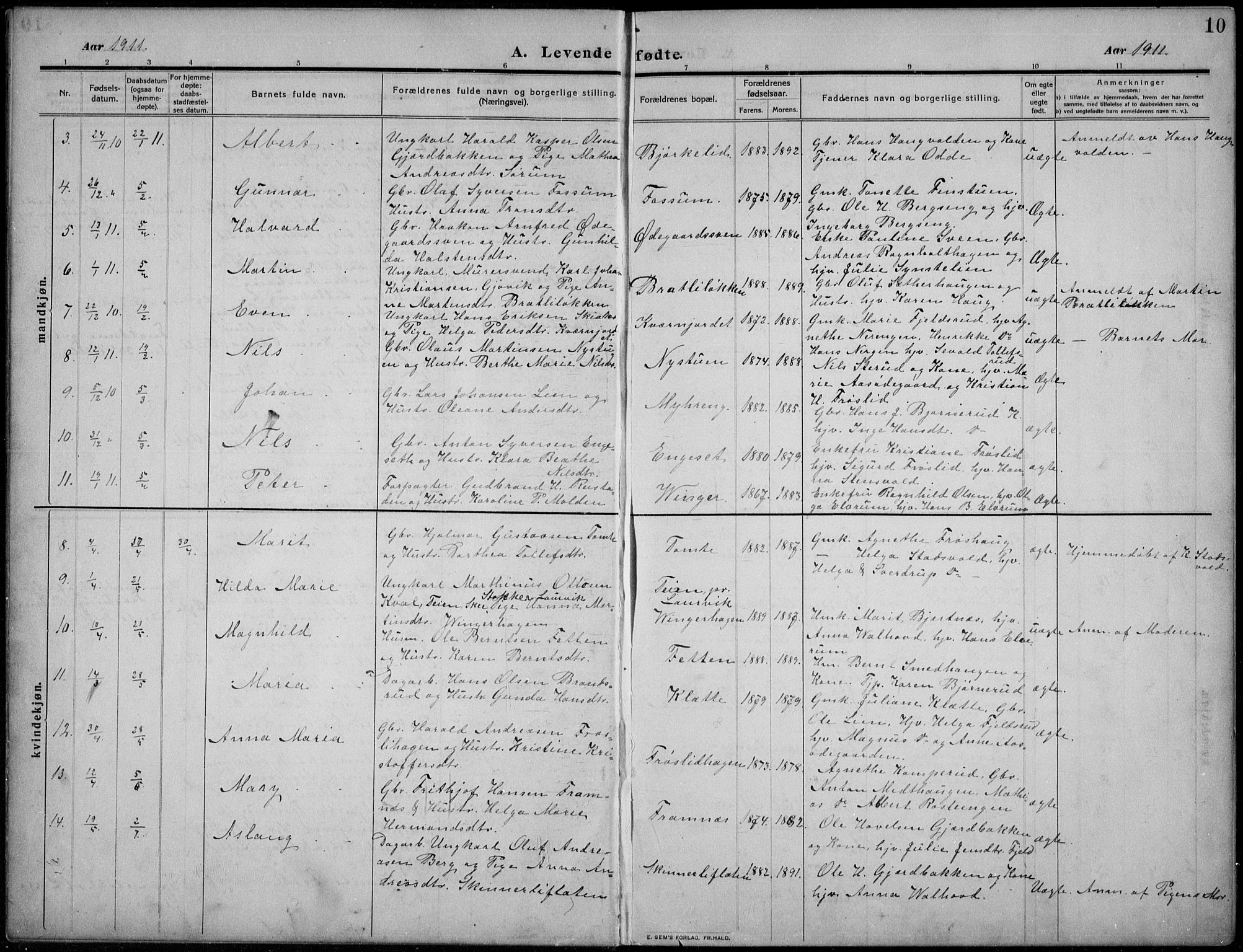 Nordre Land prestekontor, AV/SAH-PREST-124/H/Ha/Hab/L0002: Parish register (copy) no. 2, 1909-1934, p. 10