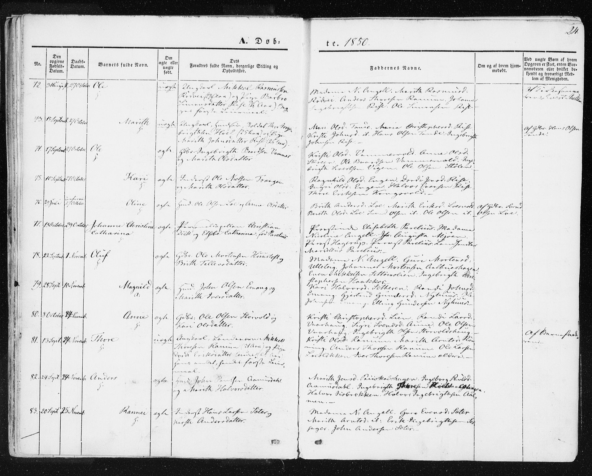 Ministerialprotokoller, klokkerbøker og fødselsregistre - Sør-Trøndelag, SAT/A-1456/678/L0899: Parish register (official) no. 678A08, 1848-1872, p. 24