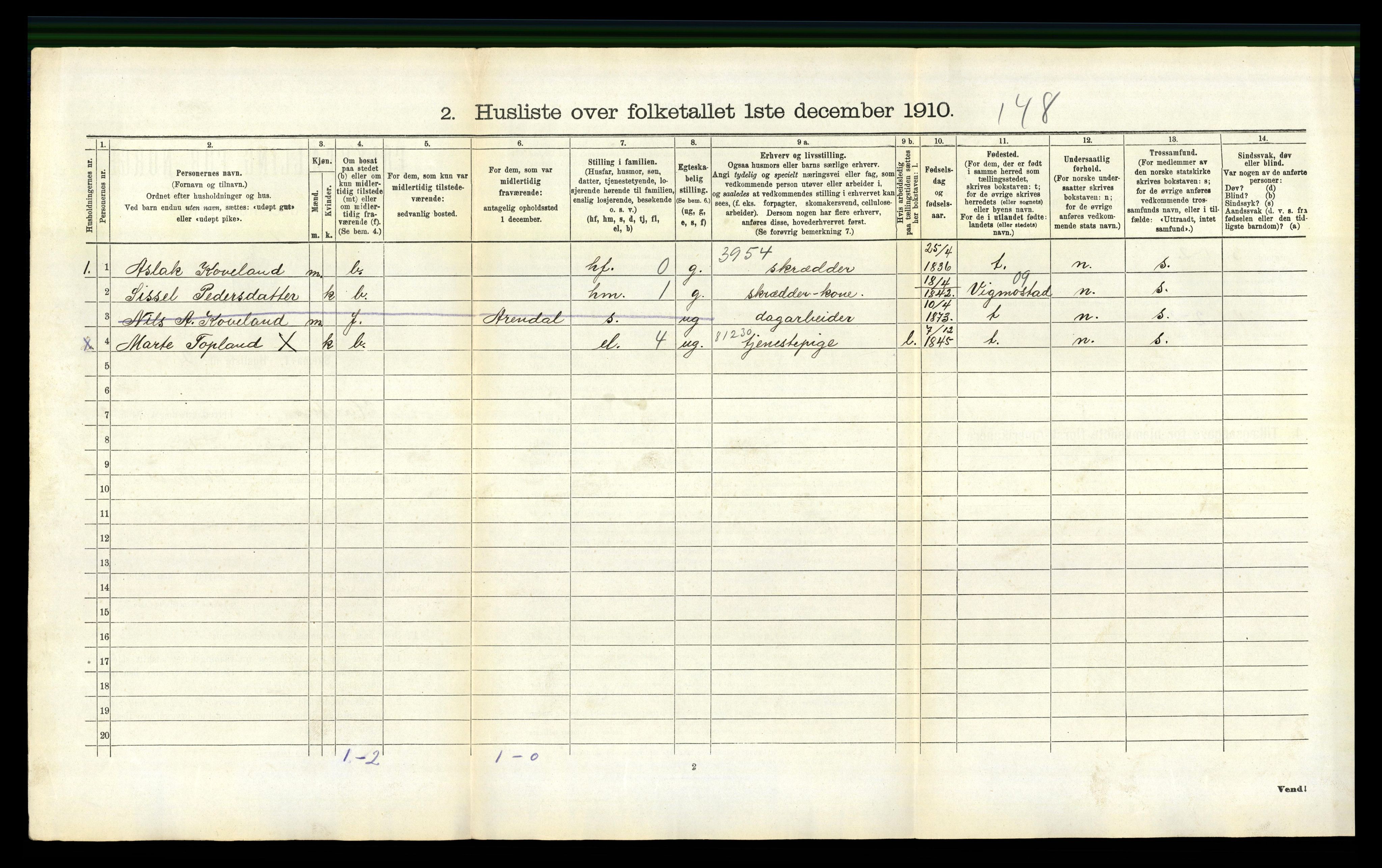 RA, 1910 census for Herefoss, 1910, p. 74