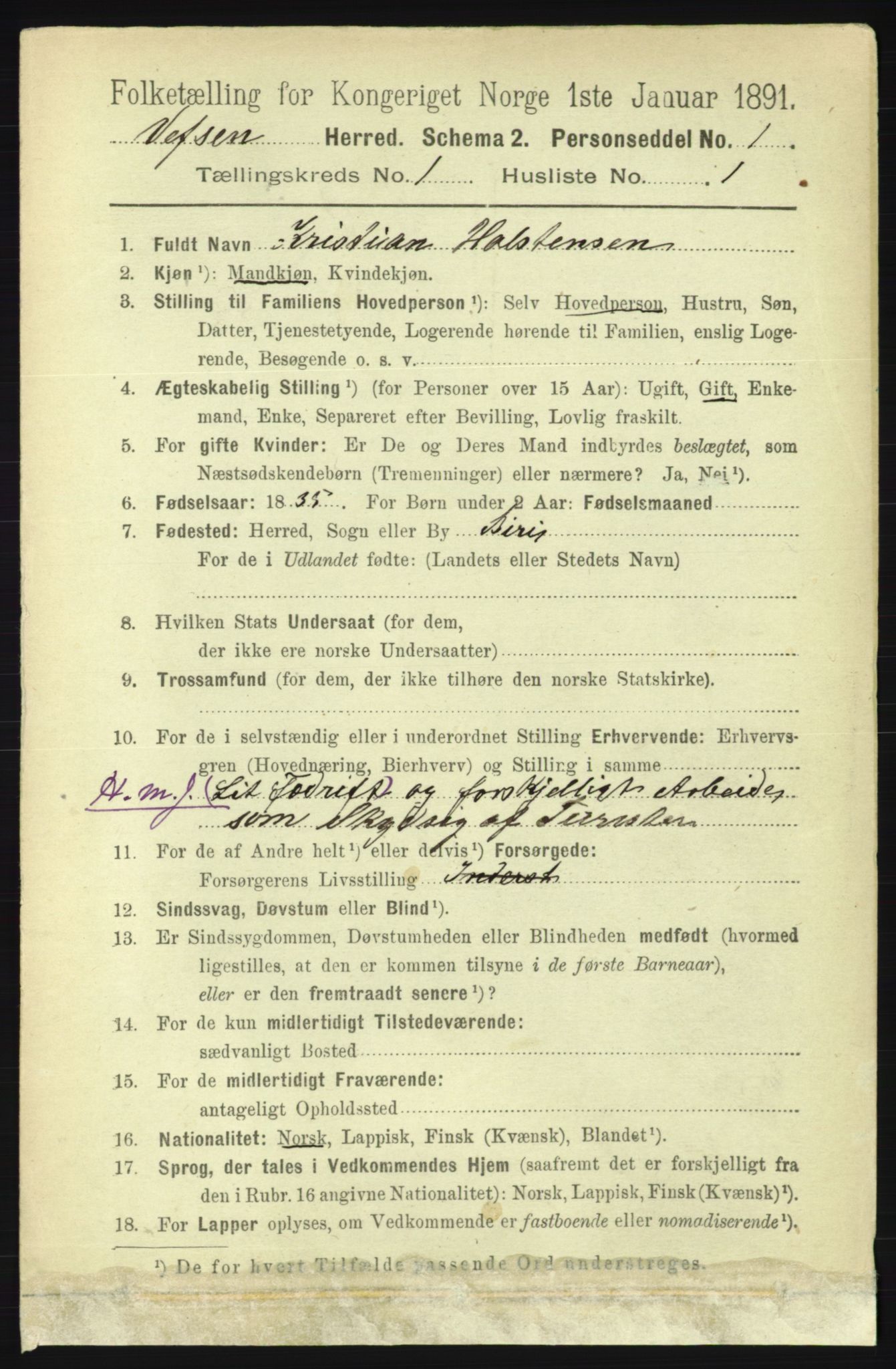 RA, 1891 census for 1824 Vefsn, 1891, p. 96