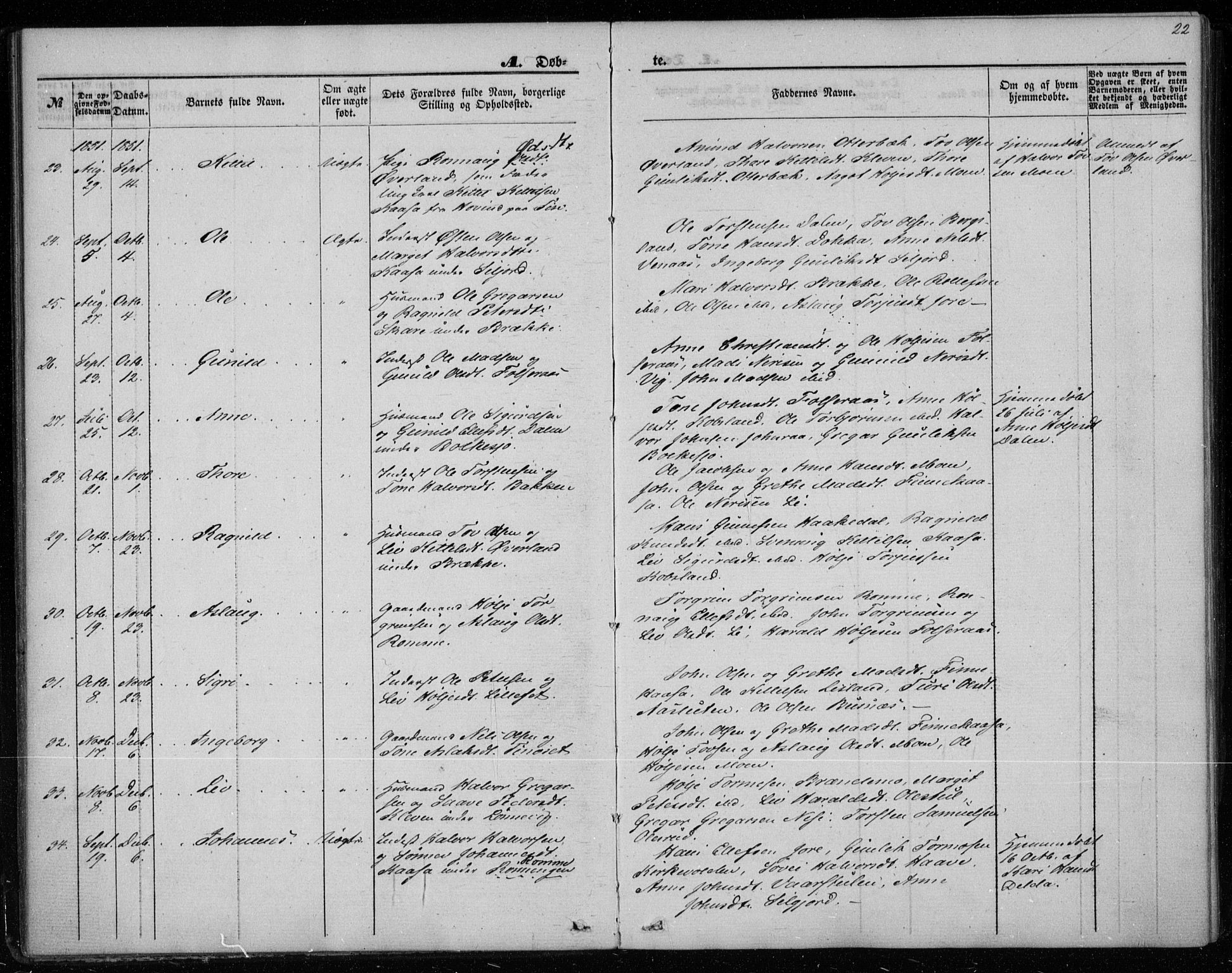 Gransherad kirkebøker, AV/SAKO-A-267/F/Fa/L0002: Parish register (official) no. I 2, 1844-1859, p. 22