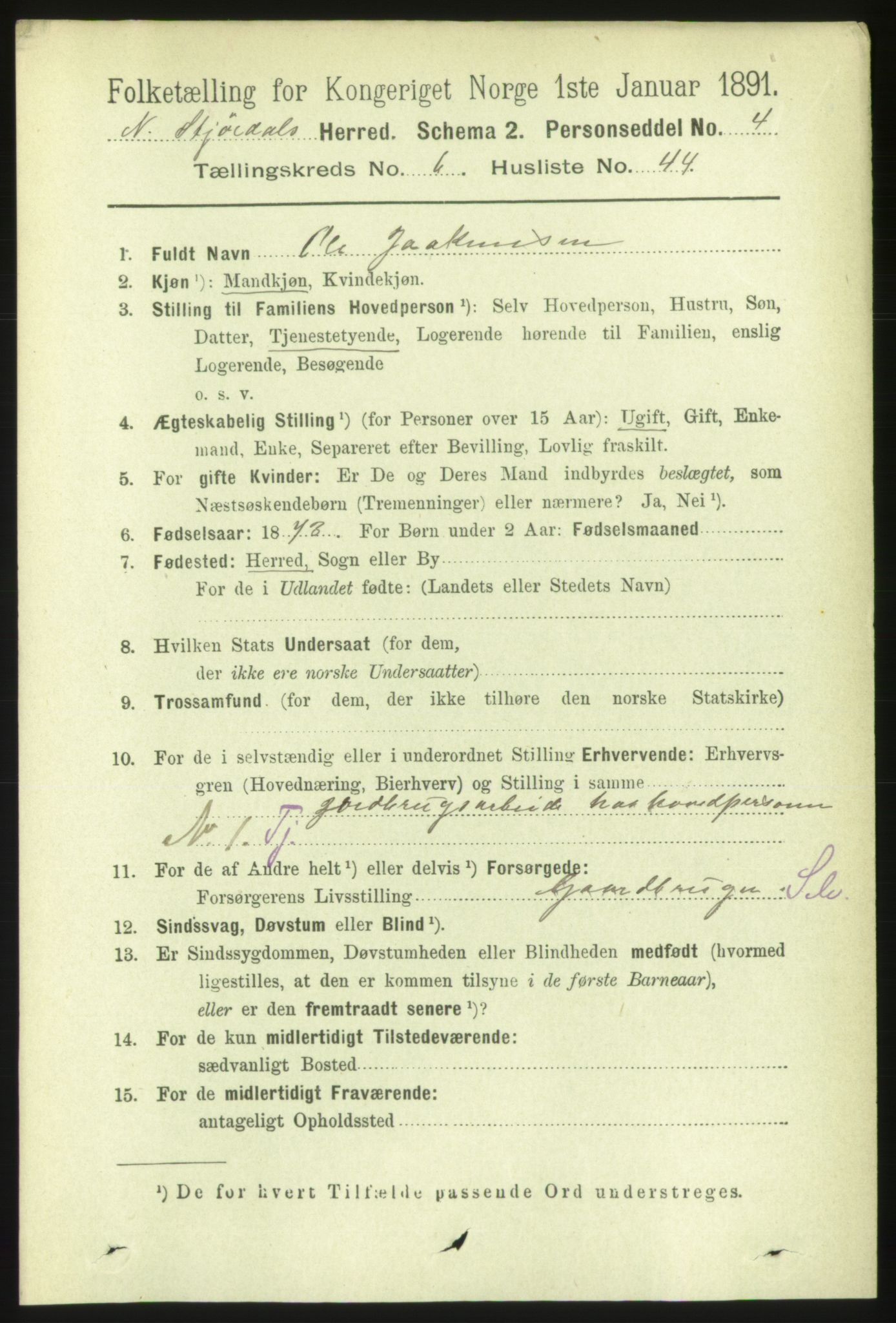 RA, 1891 census for 1714 Nedre Stjørdal, 1891, p. 2823