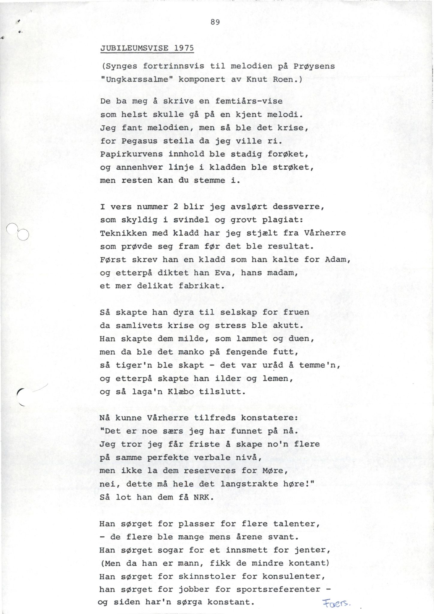Otto Nielsen, TRKO/PA-1176/F/L0001/0170: Egne viser A-J / Jubileumsvise 1975