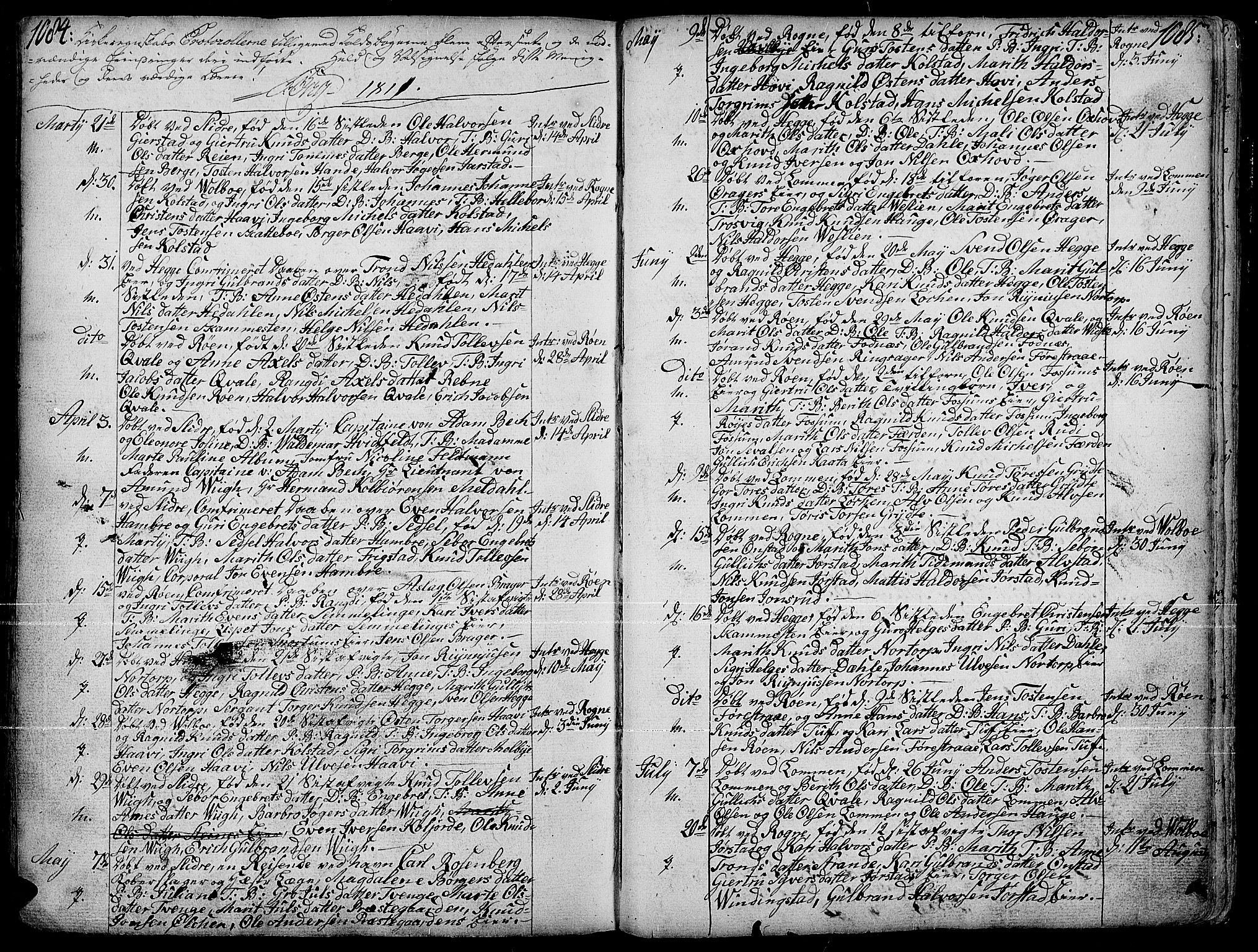Slidre prestekontor, AV/SAH-PREST-134/H/Ha/Haa/L0001: Parish register (official) no. 1, 1724-1814, p. 1084-1085