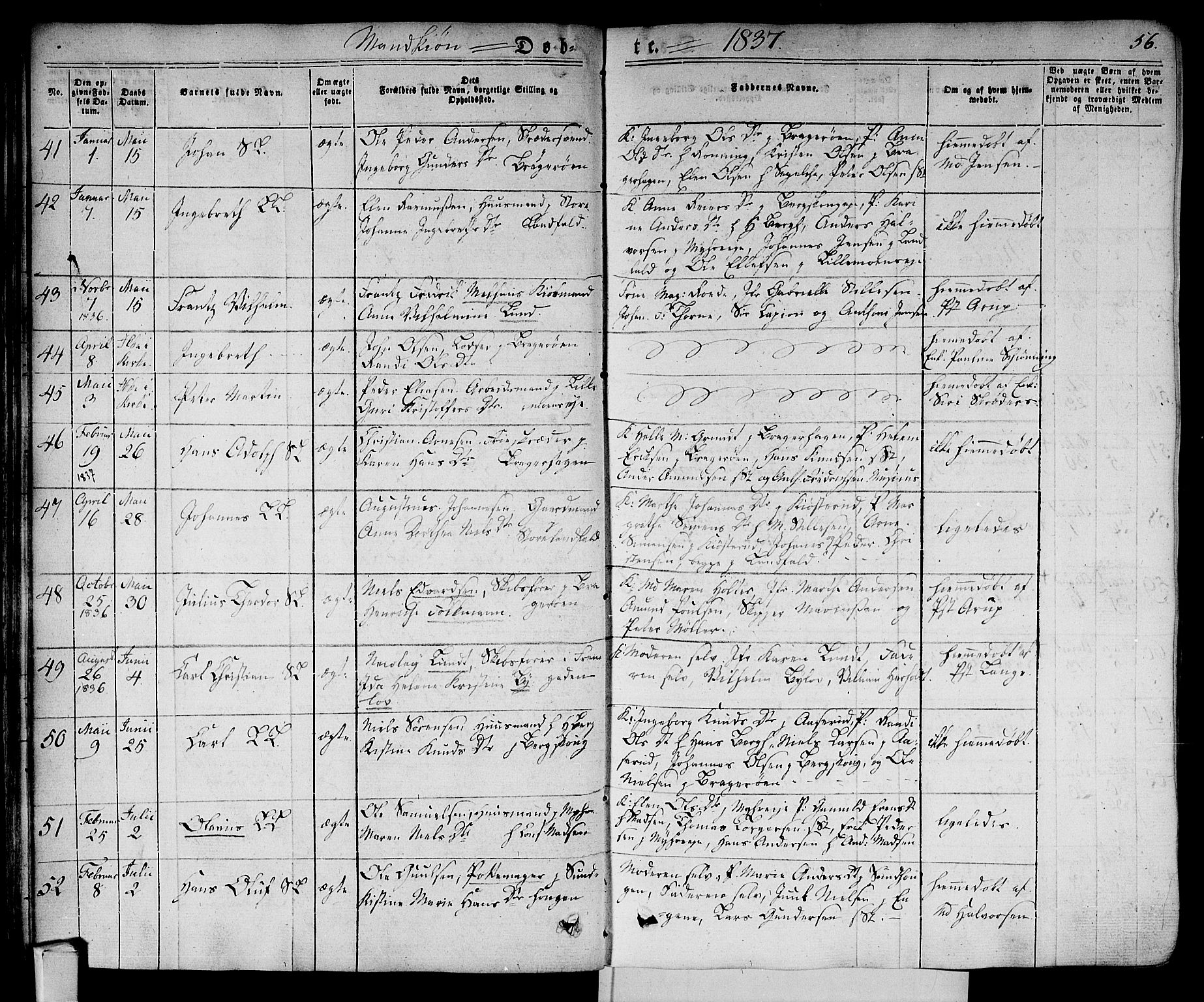 Bragernes kirkebøker, AV/SAKO-A-6/F/Fb/L0001: Parish register (official) no. II 1, 1830-1847, p. 56