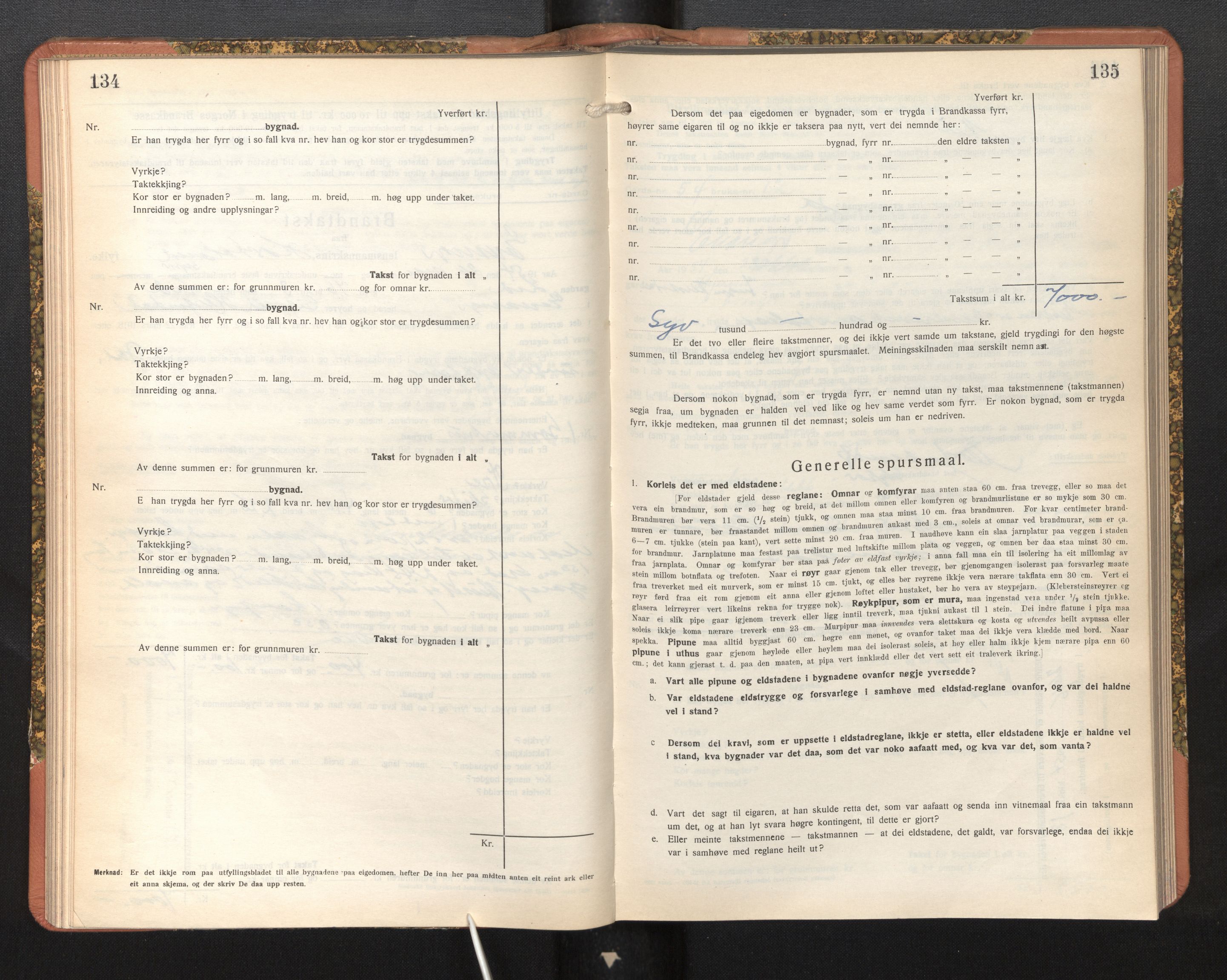 Lensmannen i Evanger, SAB/A-31701/0012/L0006: Branntakstprotokoll, skjematakst, 1936-1955, p. 134-135