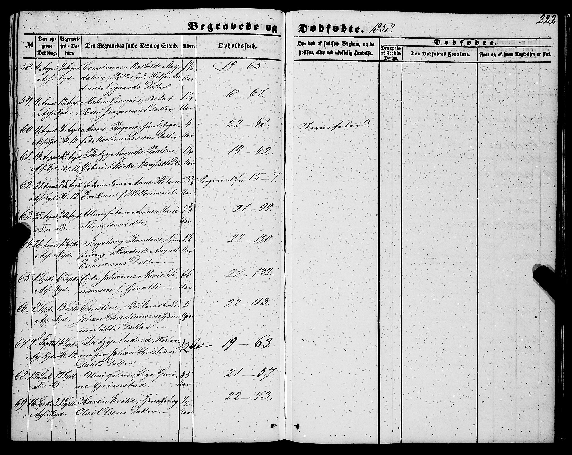 Korskirken sokneprestembete, SAB/A-76101/H/Haa: Parish register (official) no. E 2, 1848-1862, p. 222