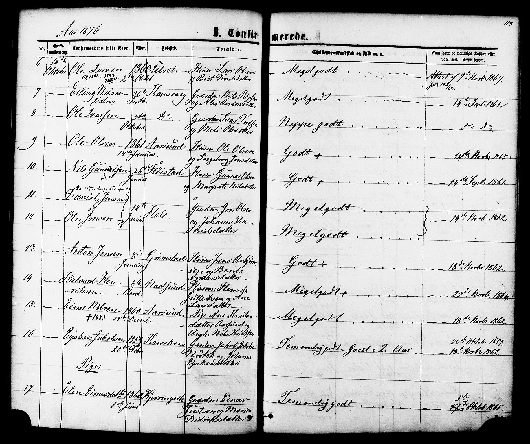 Ministerialprotokoller, klokkerbøker og fødselsregistre - Møre og Romsdal, AV/SAT-A-1454/587/L0999: Parish register (official) no. 587A01, 1864-1886, p. 113