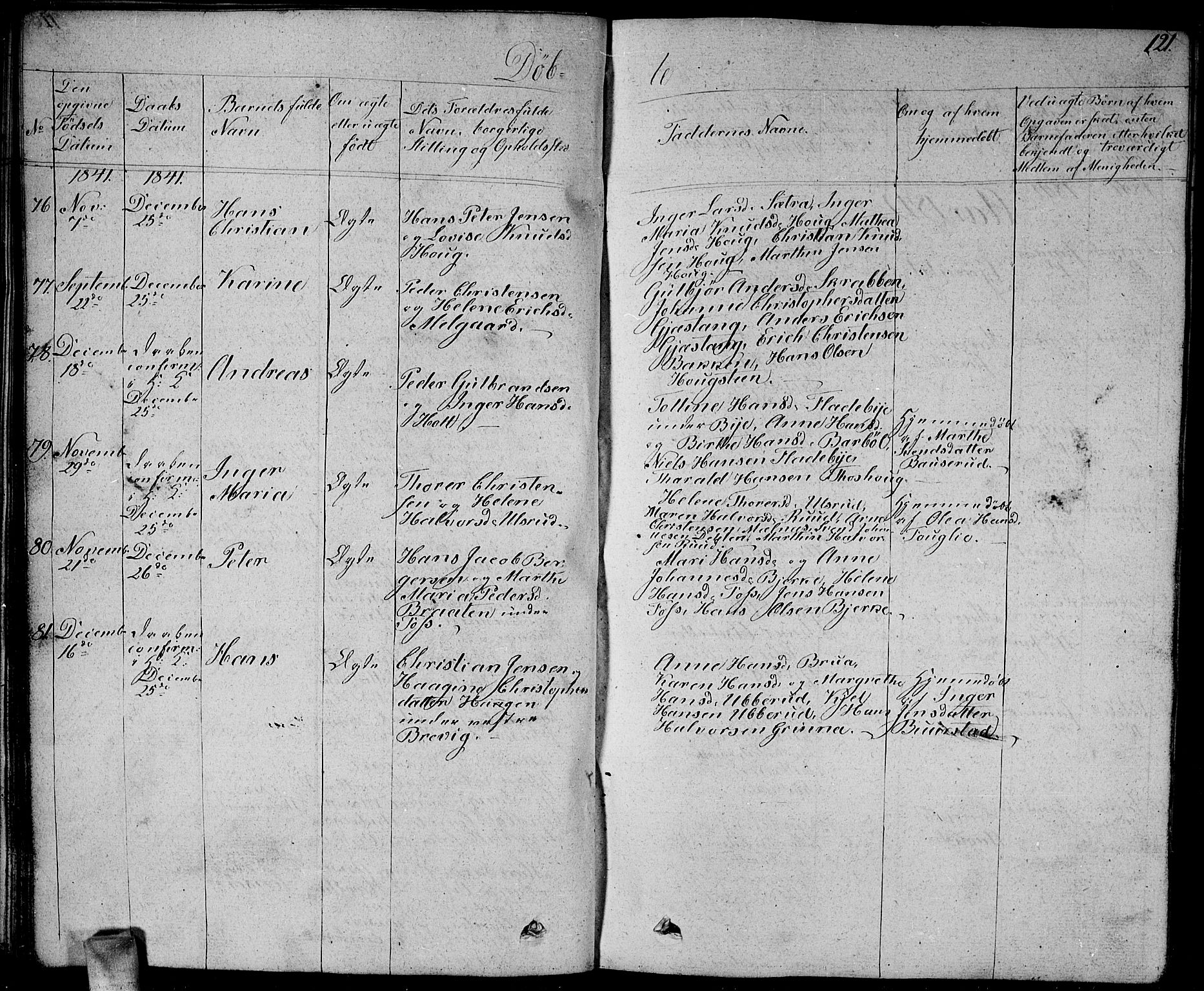 Enebakk prestekontor Kirkebøker, SAO/A-10171c/G/Ga/L0003: Parish register (copy) no. I 3, 1833-1849, p. 121