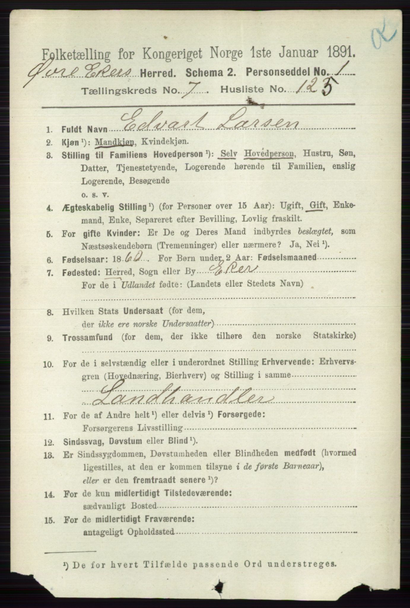 RA, 1891 census for 0624 Øvre Eiker, 1891, p. 3164