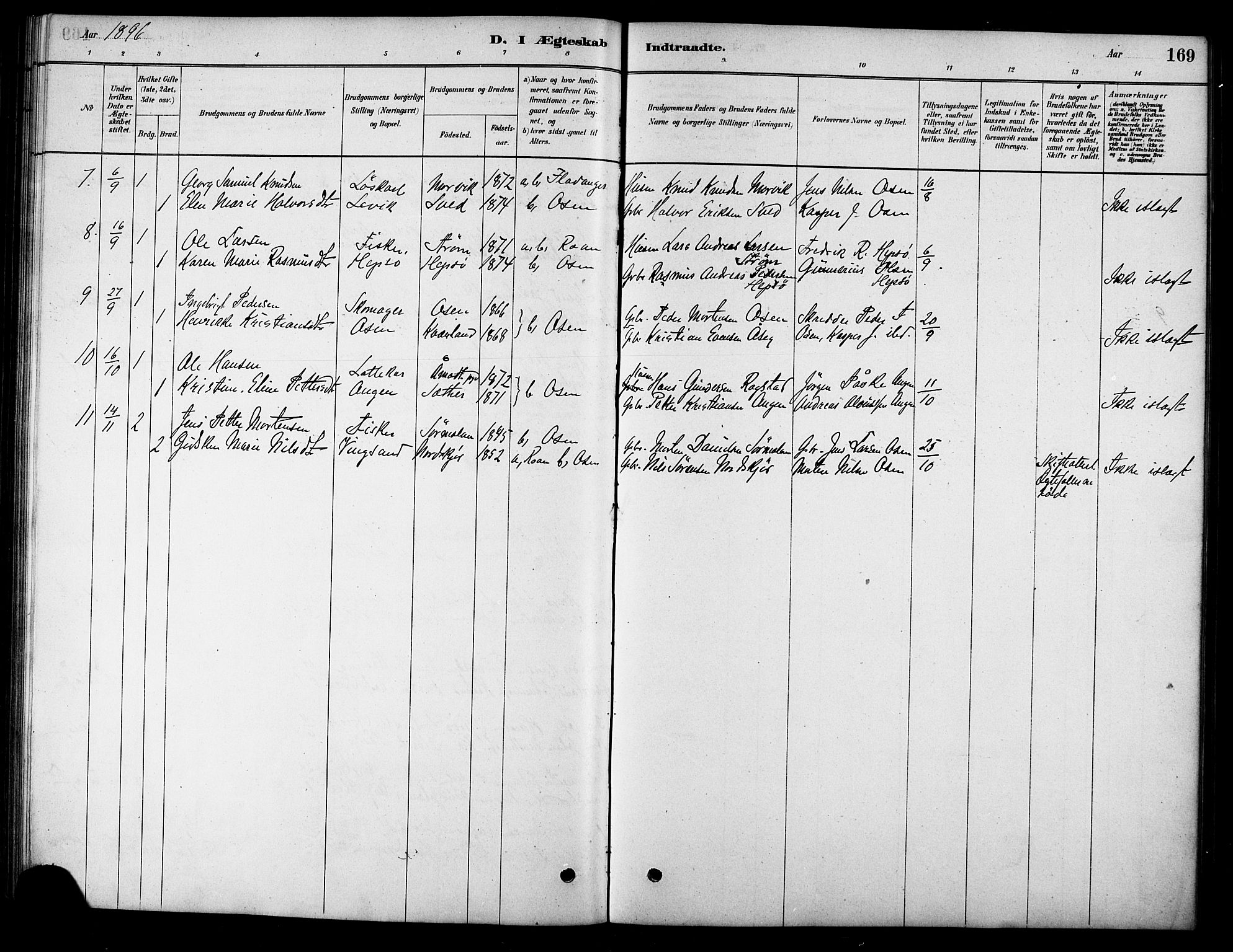 Ministerialprotokoller, klokkerbøker og fødselsregistre - Sør-Trøndelag, SAT/A-1456/658/L0722: Parish register (official) no. 658A01, 1879-1896, p. 169