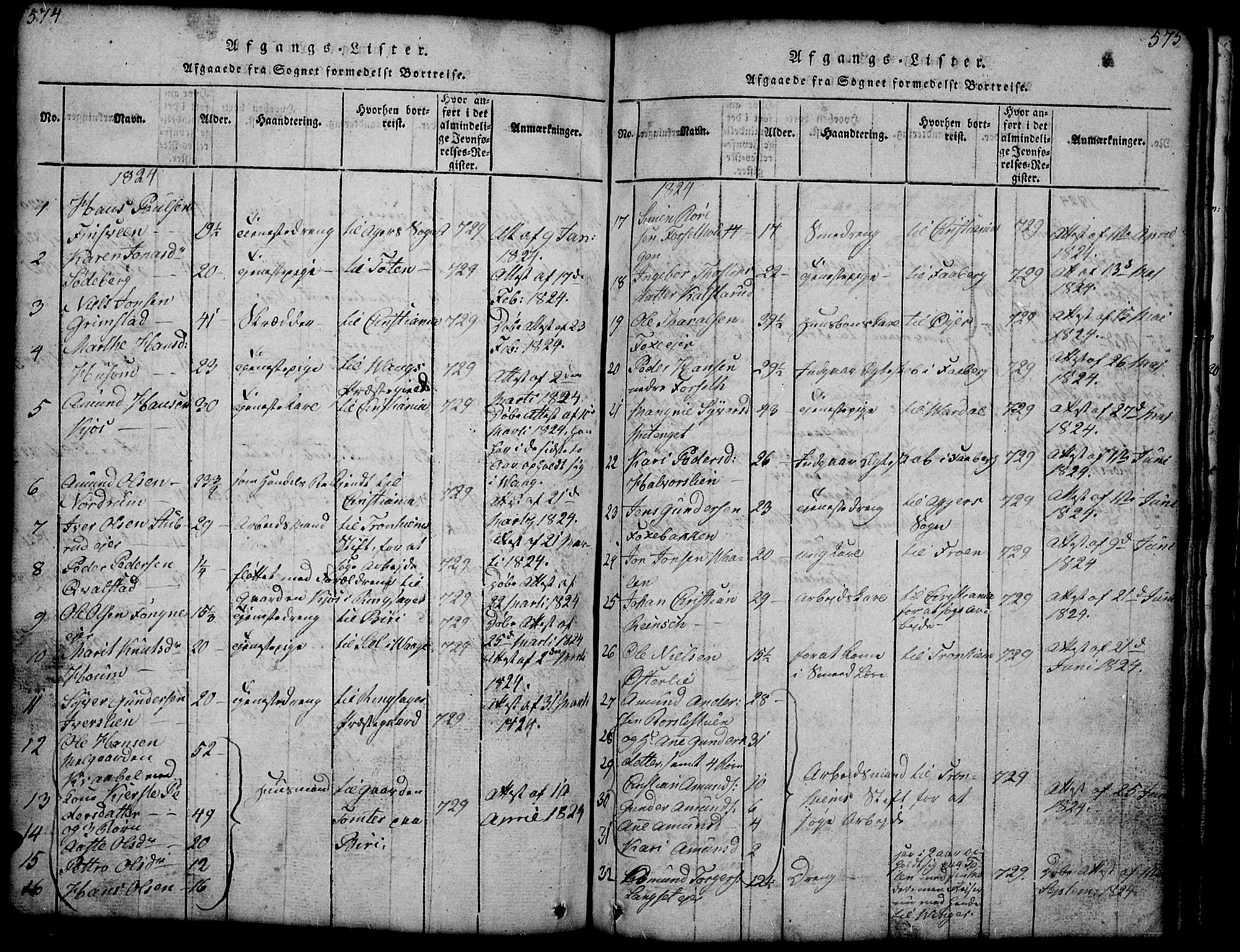 Gausdal prestekontor, SAH/PREST-090/H/Ha/Hab/L0001: Parish register (copy) no. 1, 1817-1848, p. 574-575