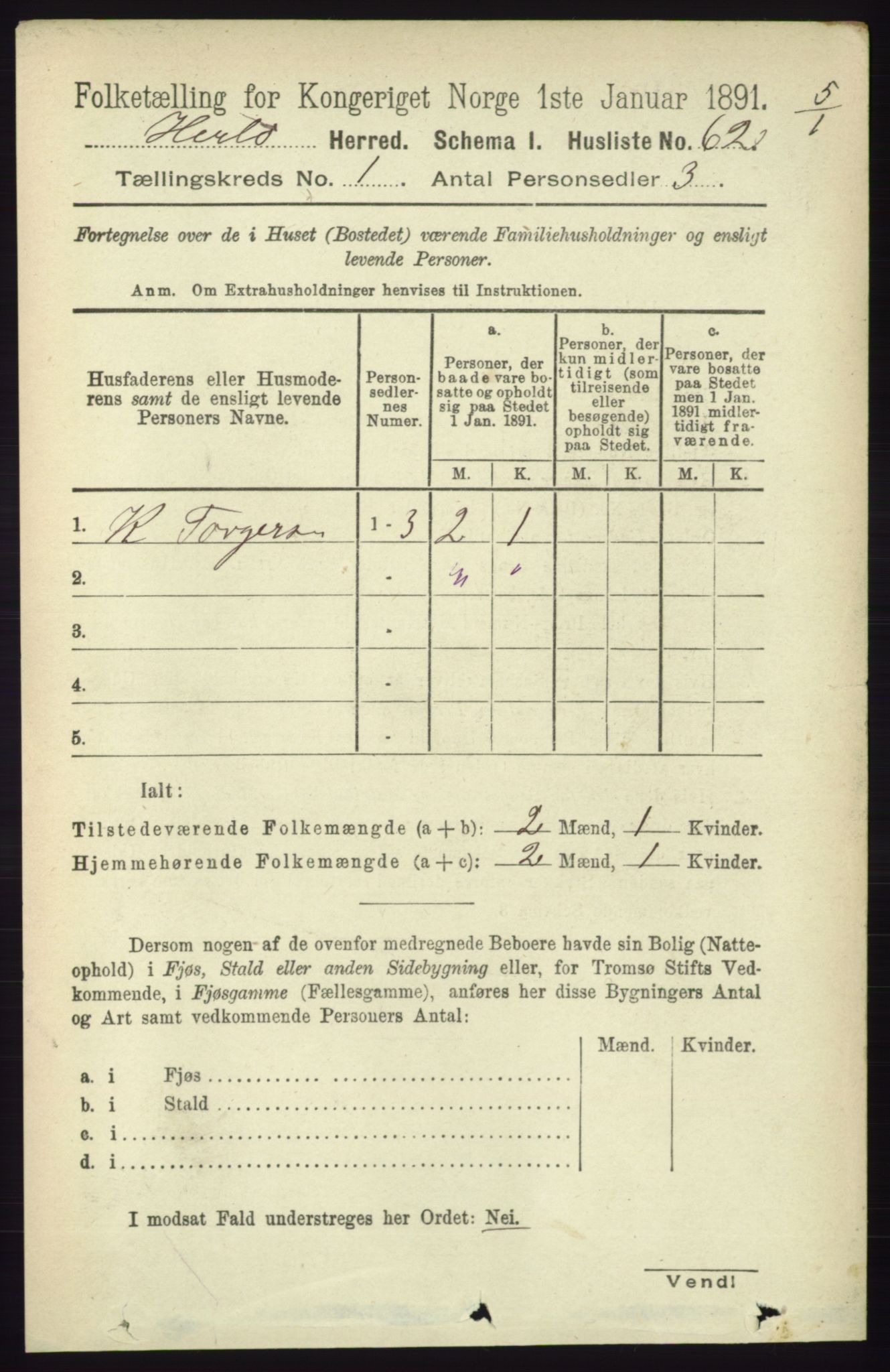 RA, 1891 census for 1258 Herdla, 1891, p. 84