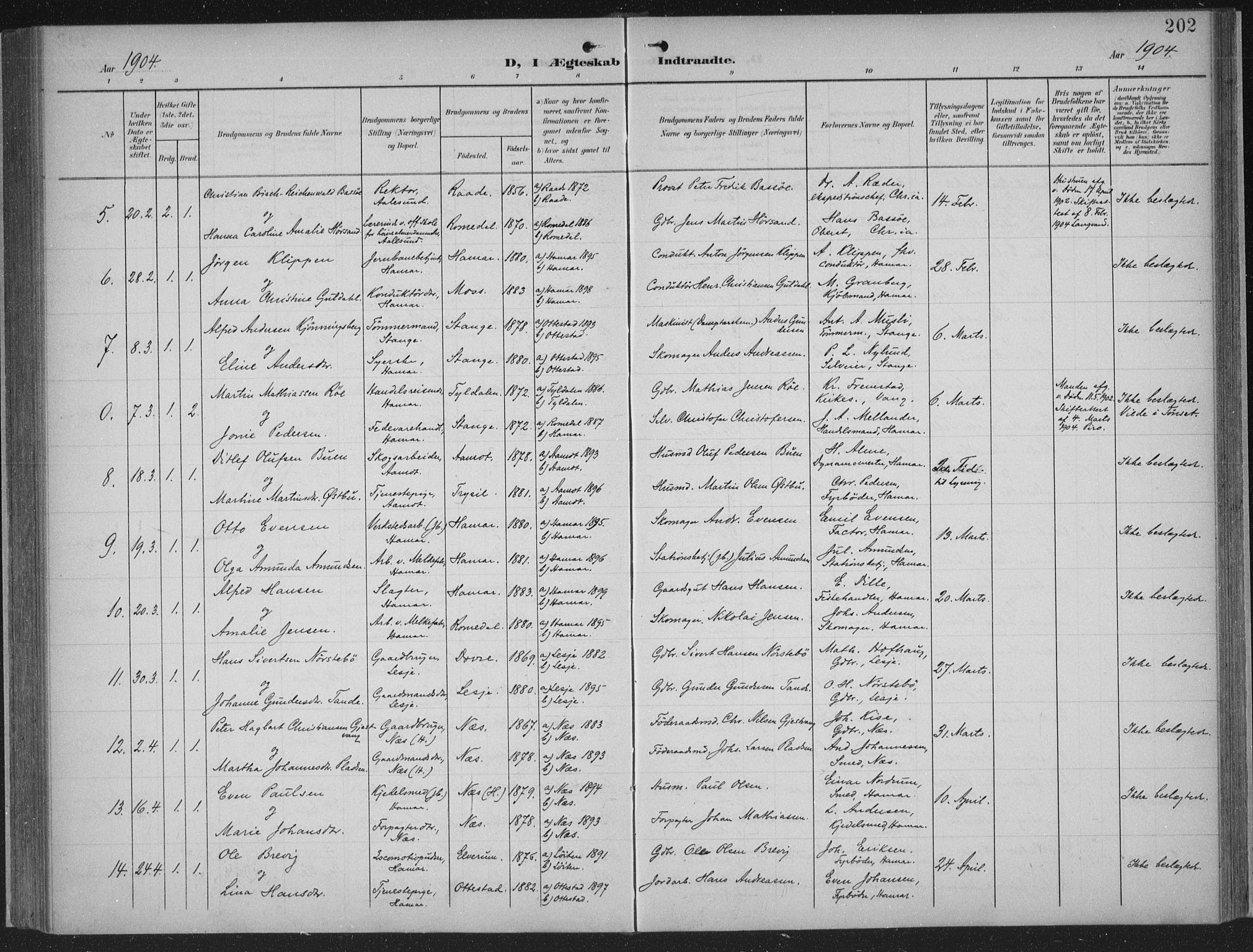 Hamar prestekontor, AV/SAH-DOMPH-002/H/Ha/Haa/L0001: Parish register (official) no. 1, 1900-1914, p. 202