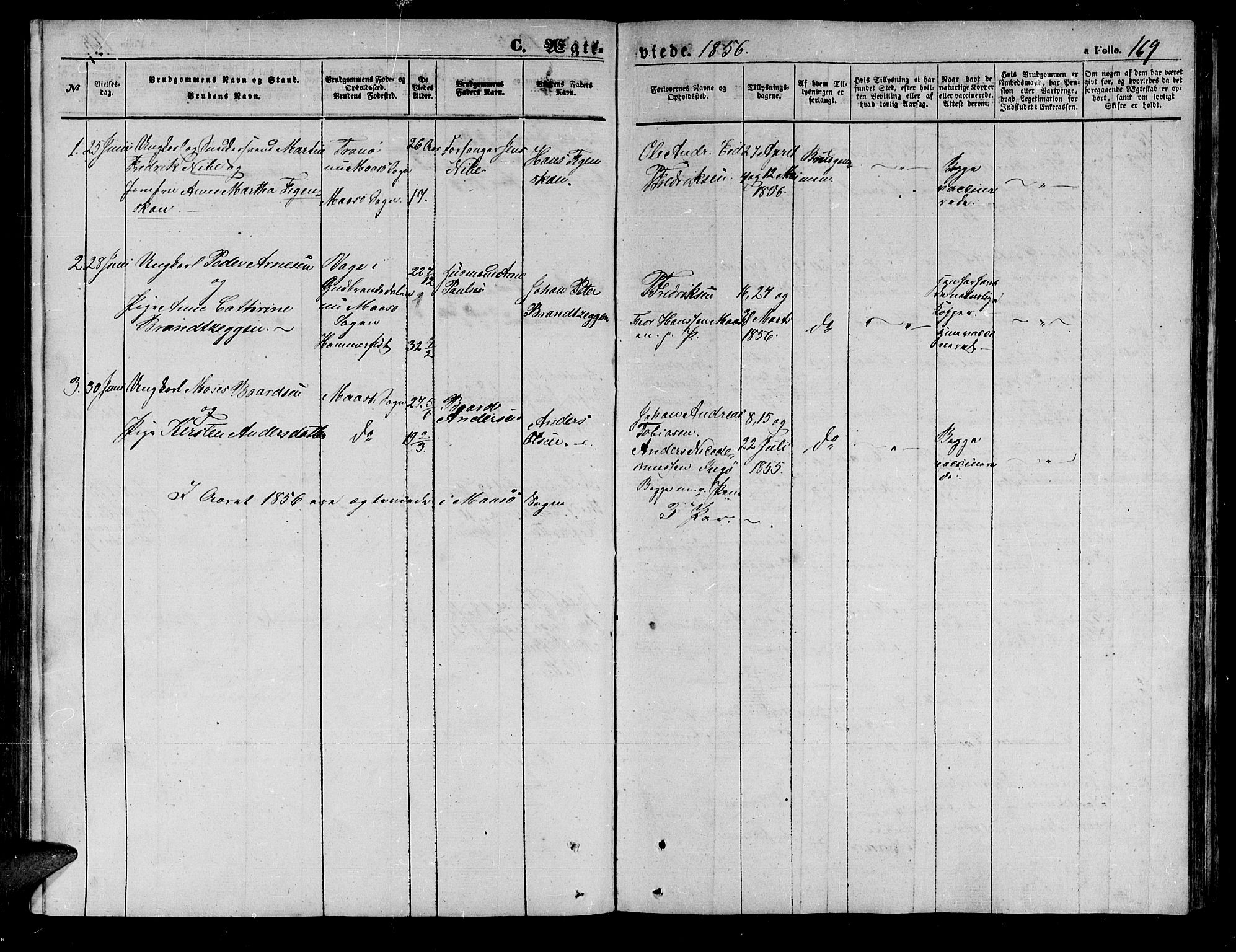 Måsøy sokneprestkontor, AV/SATØ-S-1348/H/Hb/L0001klokker: Parish register (copy) no. 1, 1852-1877, p. 169