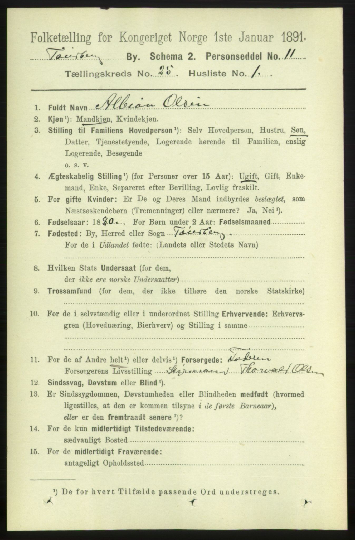 RA, 1891 census for 0705 Tønsberg, 1891, p. 6481