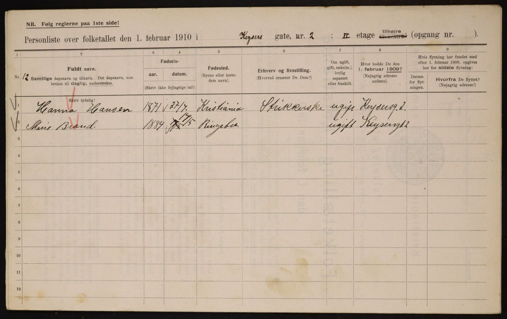 OBA, Municipal Census 1910 for Kristiania, 1910, p. 47704