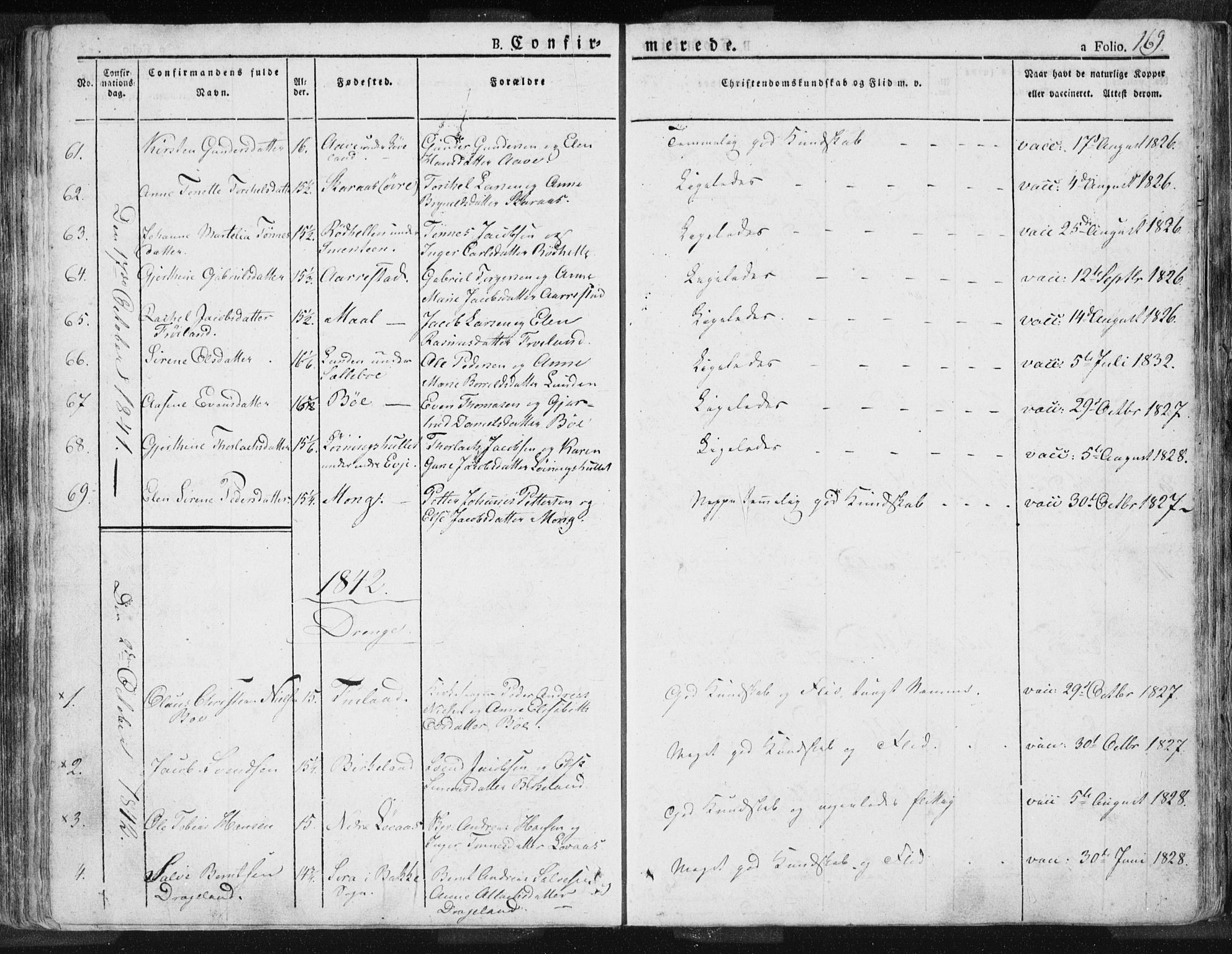 Sokndal sokneprestkontor, AV/SAST-A-101808: Parish register (official) no. A 7.1, 1826-1842, p. 169