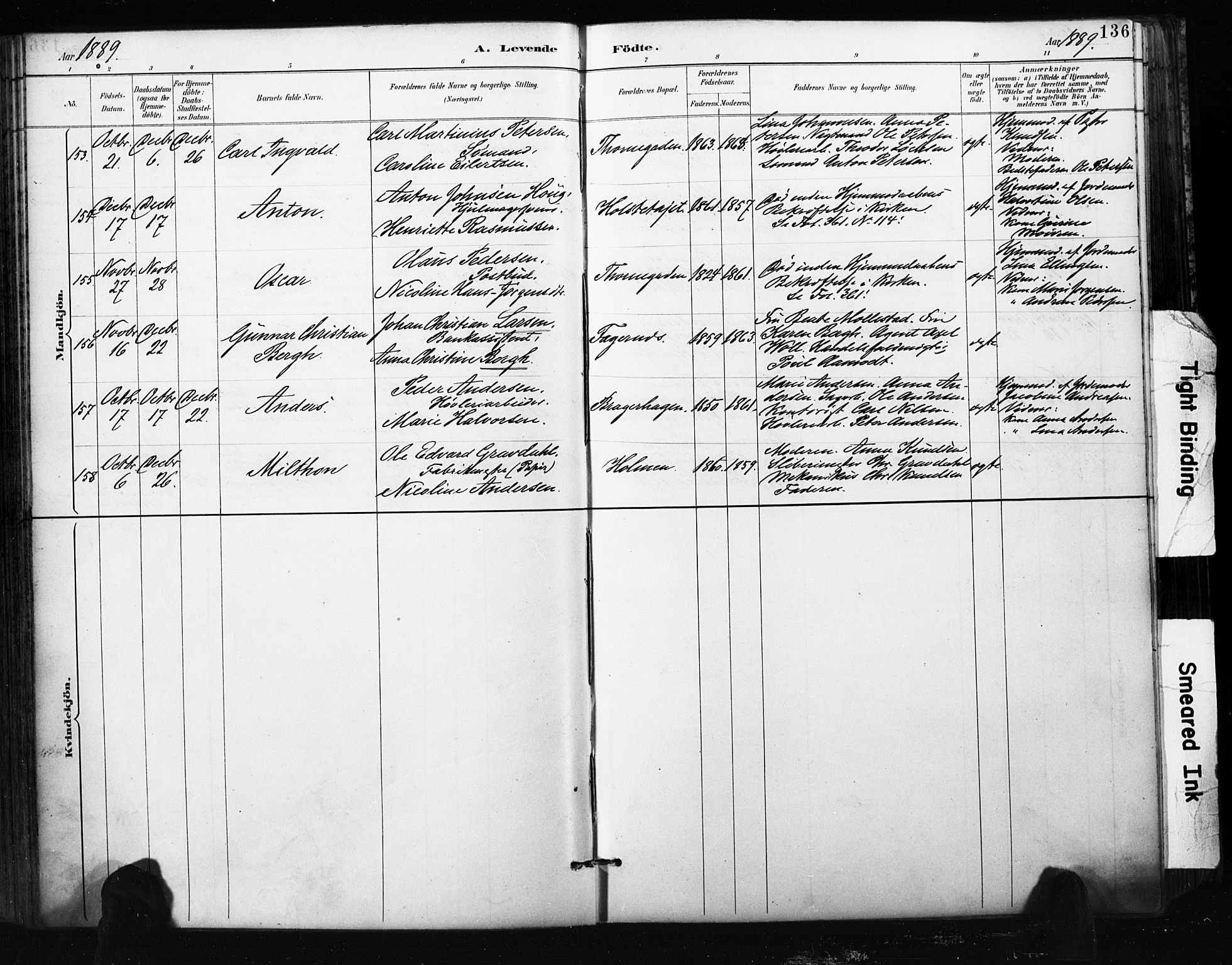 Bragernes kirkebøker, AV/SAKO-A-6/F/Fb/L0007: Parish register (official) no. II 7, 1885-1893, p. 136