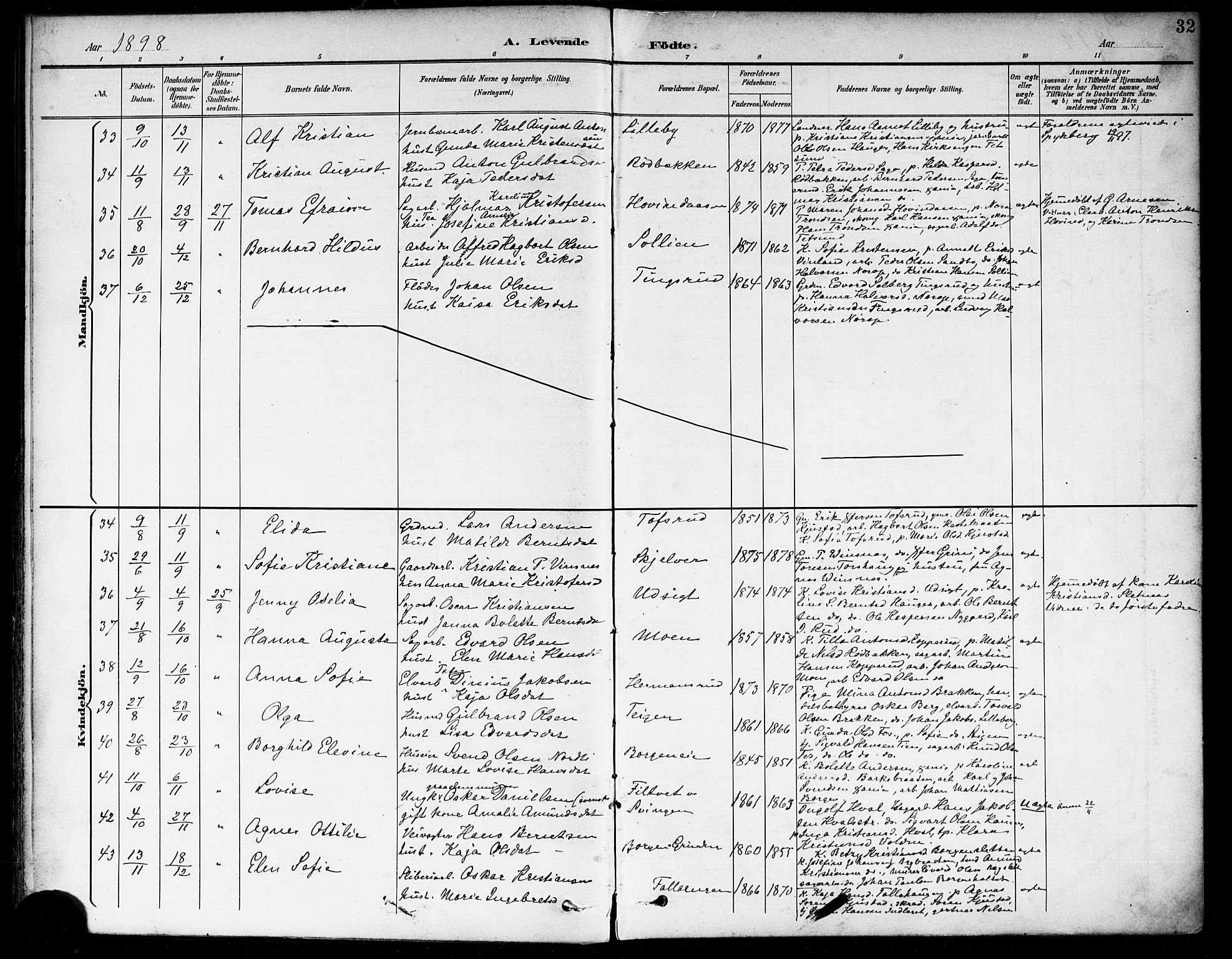 Fet prestekontor Kirkebøker, AV/SAO-A-10370a/F/Fa/L0015: Parish register (official) no. I 15, 1892-1904, p. 32