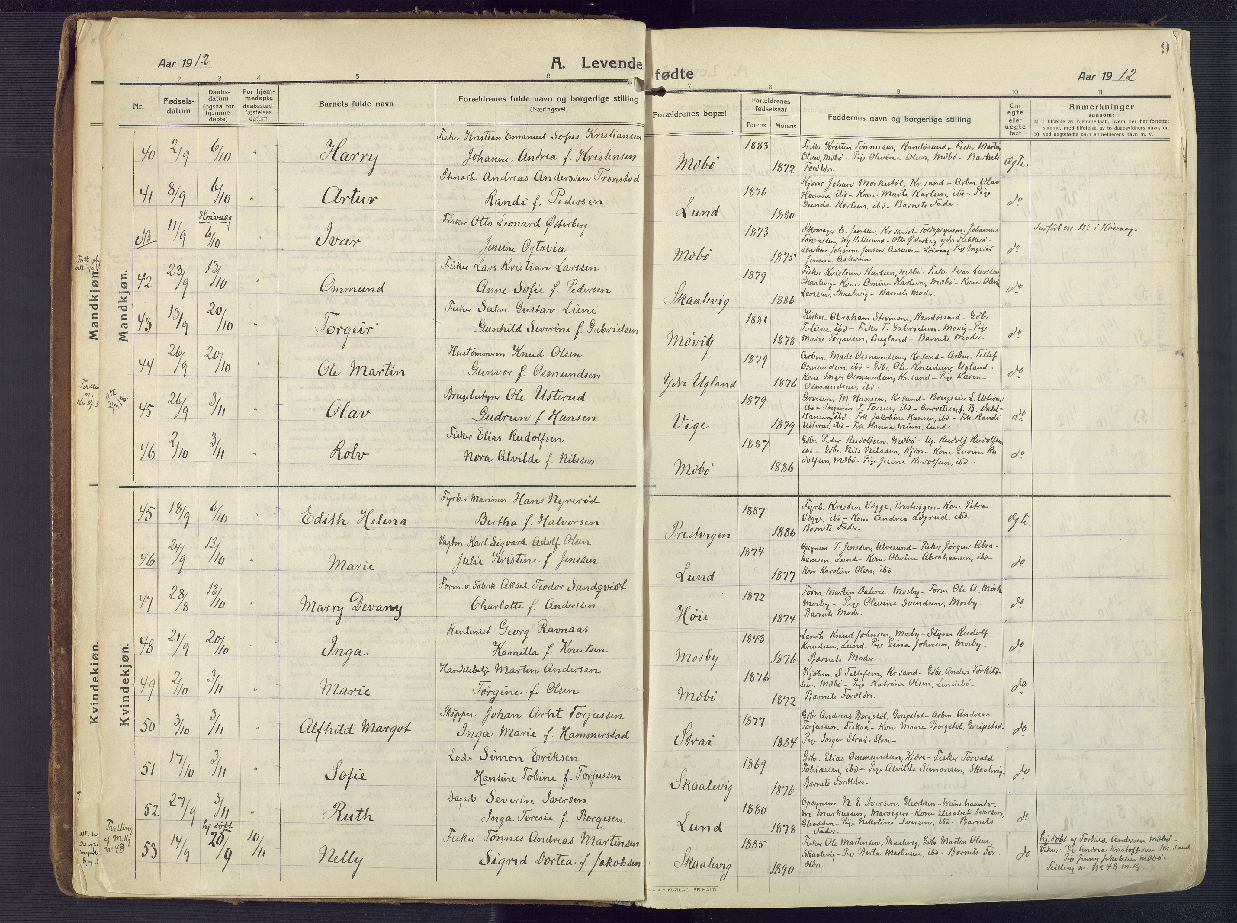 Oddernes sokneprestkontor, AV/SAK-1111-0033/F/Fa/Faa/L0012: Parish register (official) no. A 12, 1912-1925, p. 9