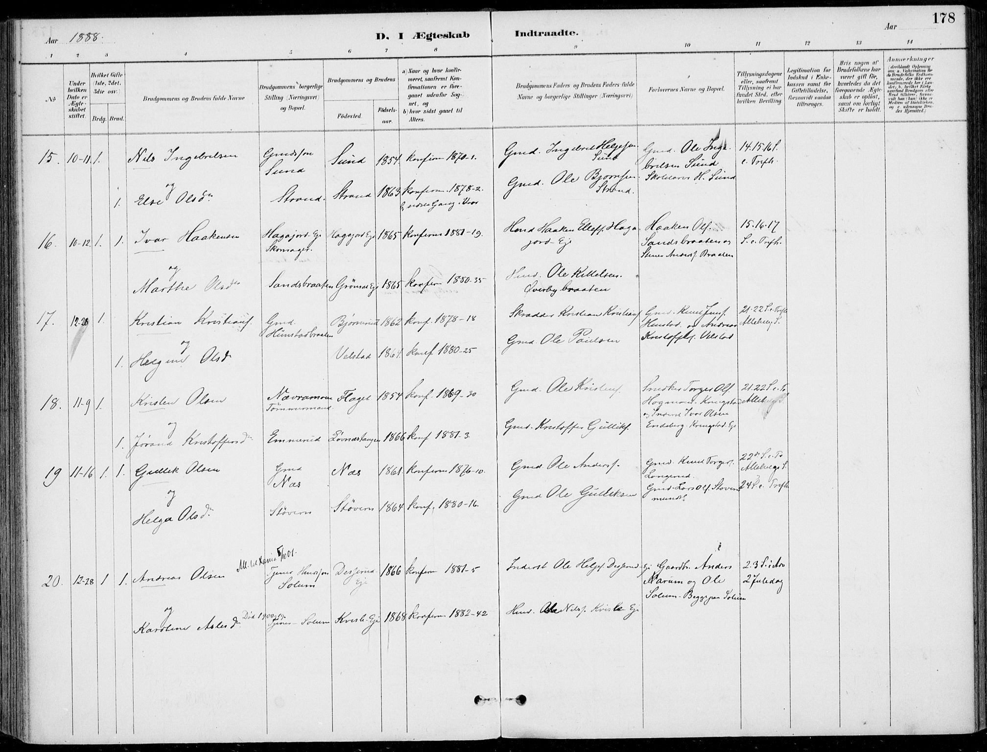 Sigdal kirkebøker, SAKO/A-245/F/Fb/L0001: Parish register (official) no. II 1, 1888-1900, p. 178