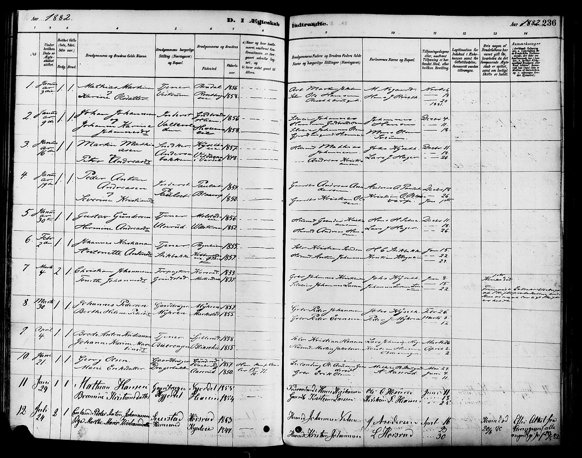 Vestre Toten prestekontor, SAH/PREST-108/H/Ha/Haa/L0009: Parish register (official) no. 9, 1878-1894, p. 236
