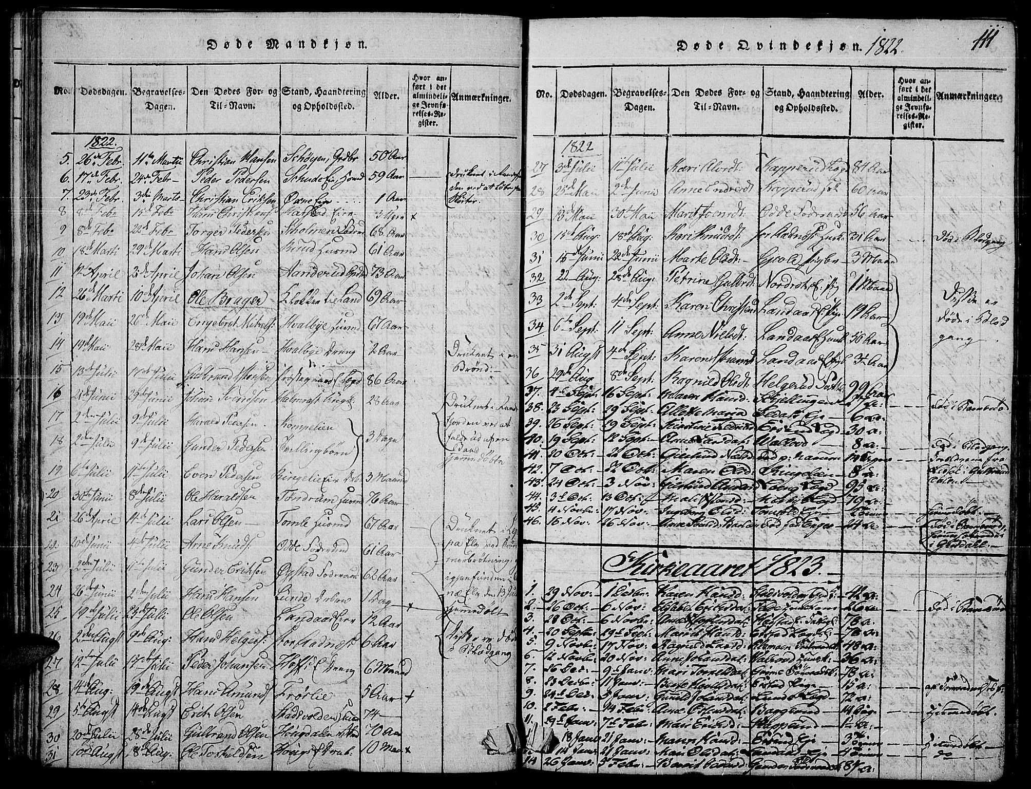 Land prestekontor, AV/SAH-PREST-120/H/Ha/Haa/L0007: Parish register (official) no. 7, 1814-1830, p. 111