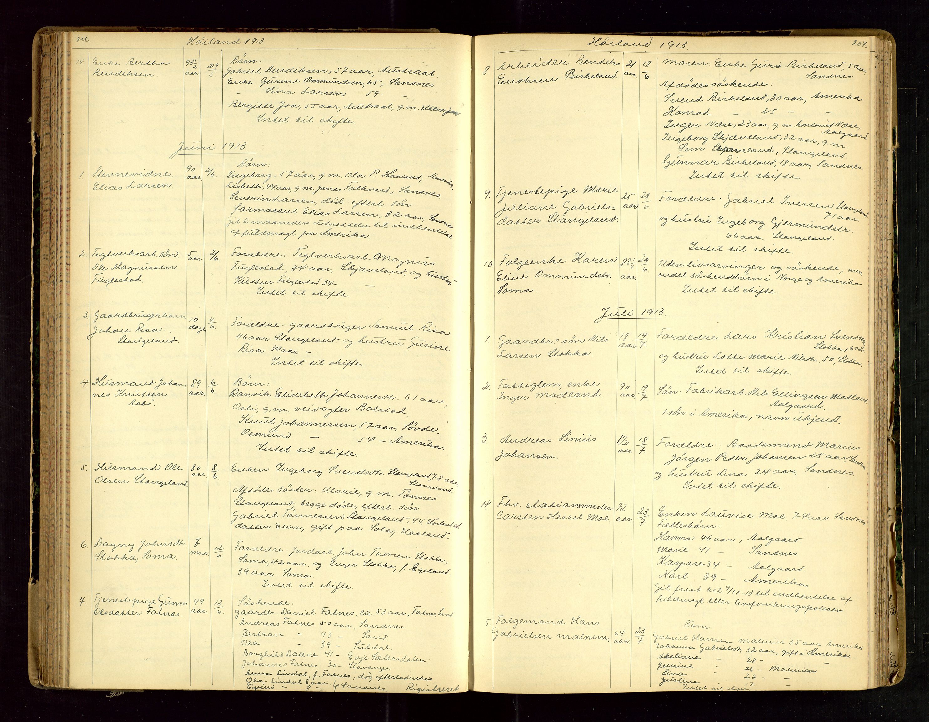 Jæren sorenskriveri, AV/SAST-A-100310/01/5/52/52B/L0003: DØDSFALLPROTOKOLL, 1910-1916, p. 206-207