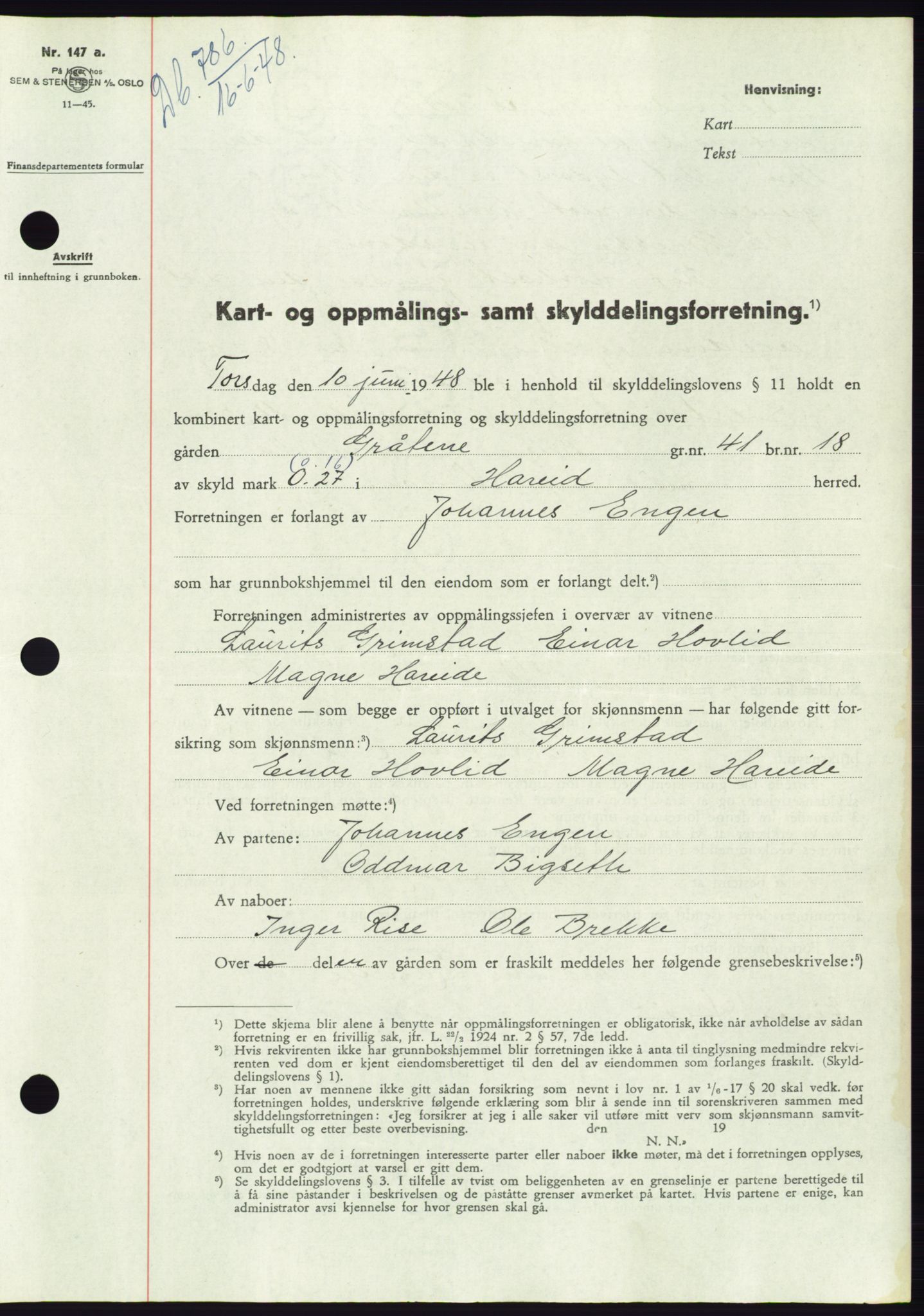 Søre Sunnmøre sorenskriveri, AV/SAT-A-4122/1/2/2C/L0082: Mortgage book no. 8A, 1948-1948, Diary no: : 786/1948