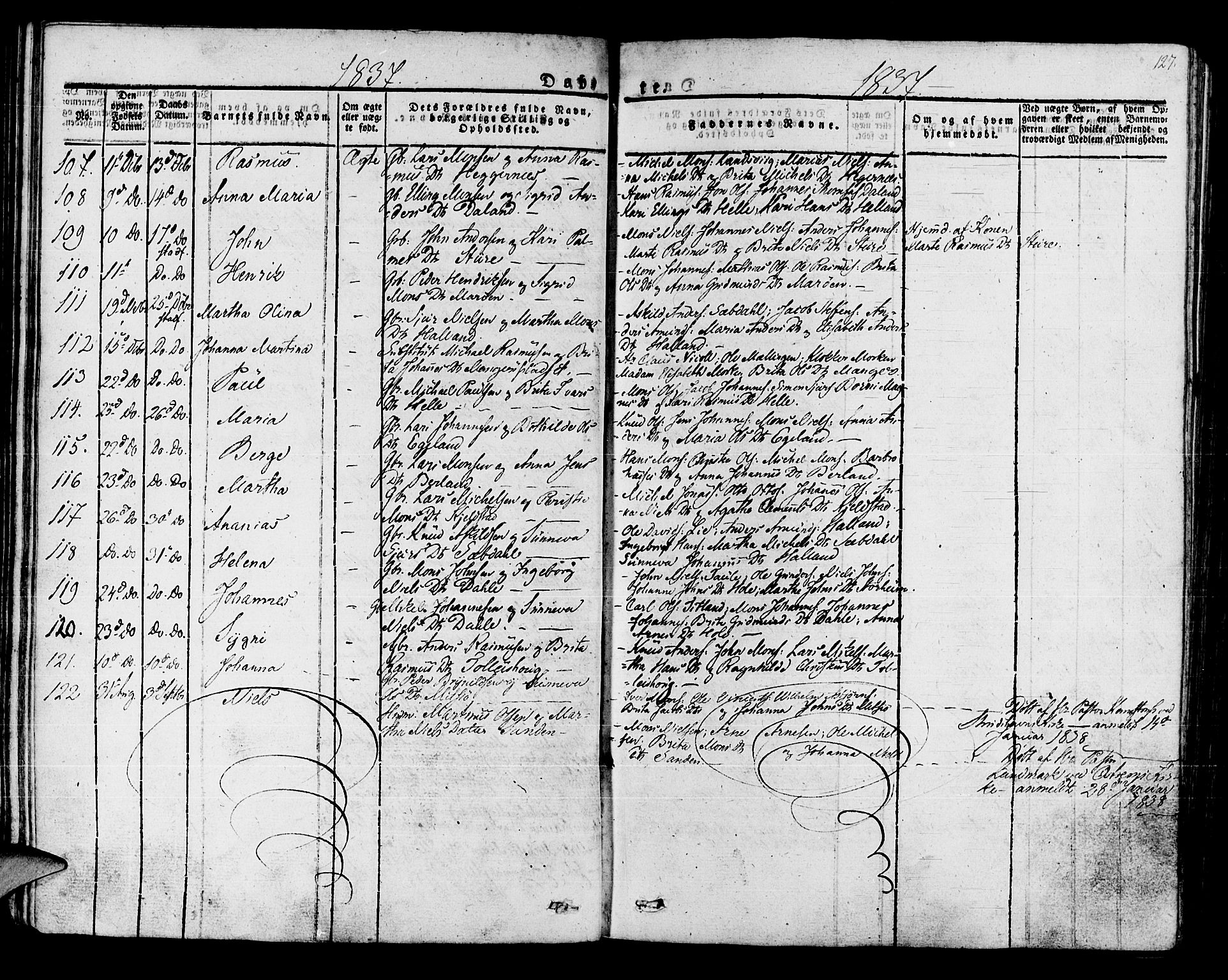 Manger sokneprestembete, SAB/A-76801/H/Haa: Parish register (official) no. A 4, 1824-1838, p. 127