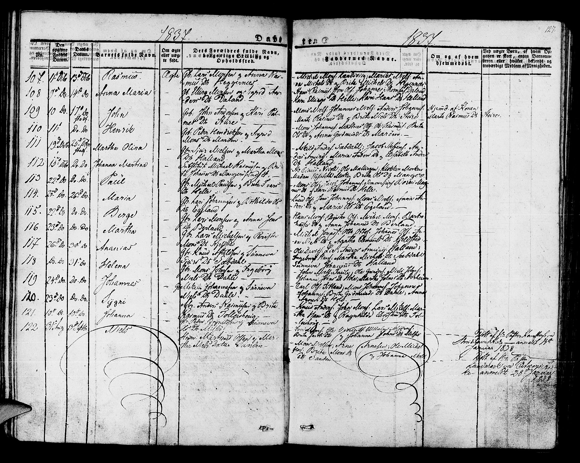 Manger sokneprestembete, AV/SAB-A-76801/H/Haa: Parish register (official) no. A 4, 1824-1838, p. 127