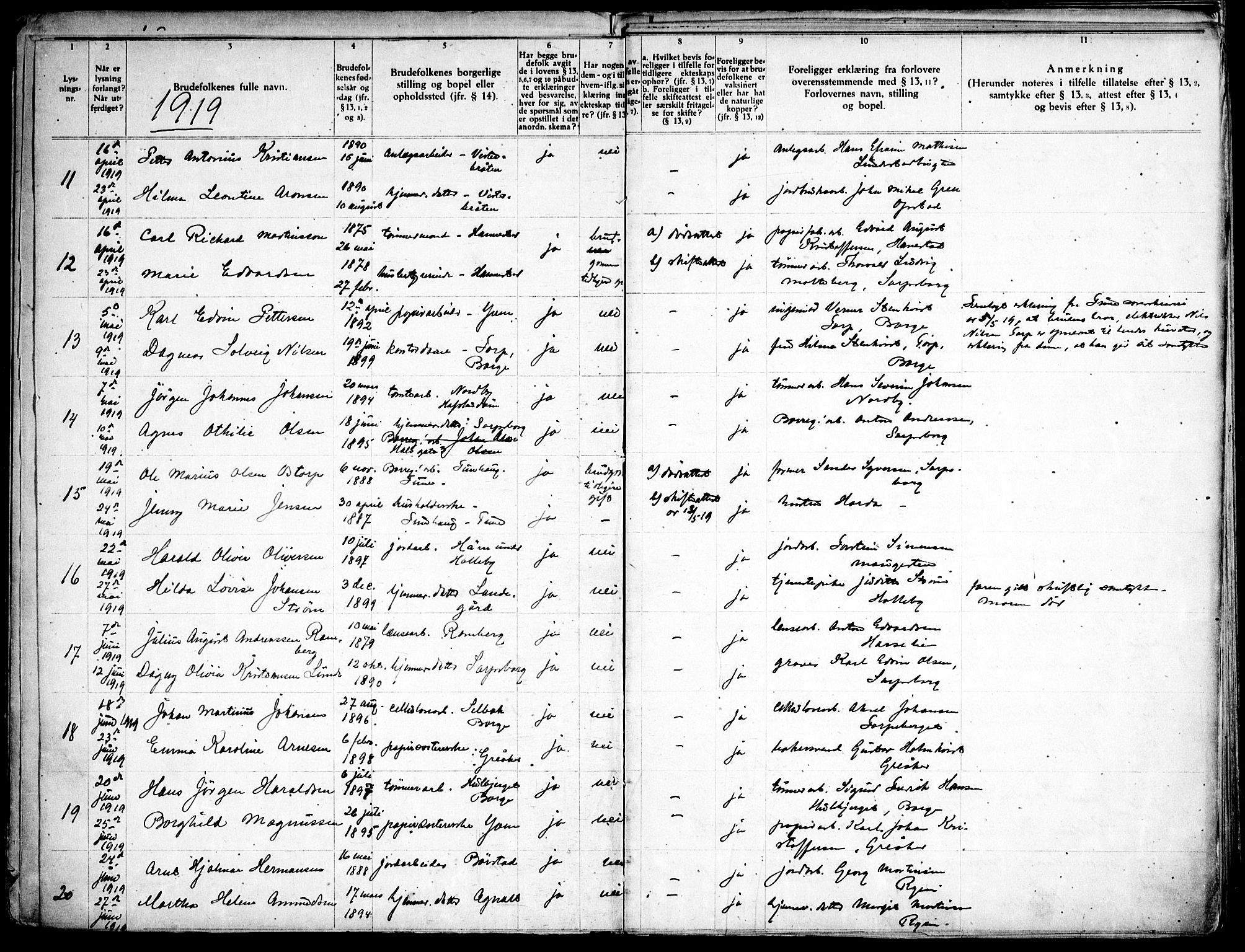 Tune prestekontor Kirkebøker, AV/SAO-A-2007/H/Ha/L0001: Banns register no. I 1, 1919-1946