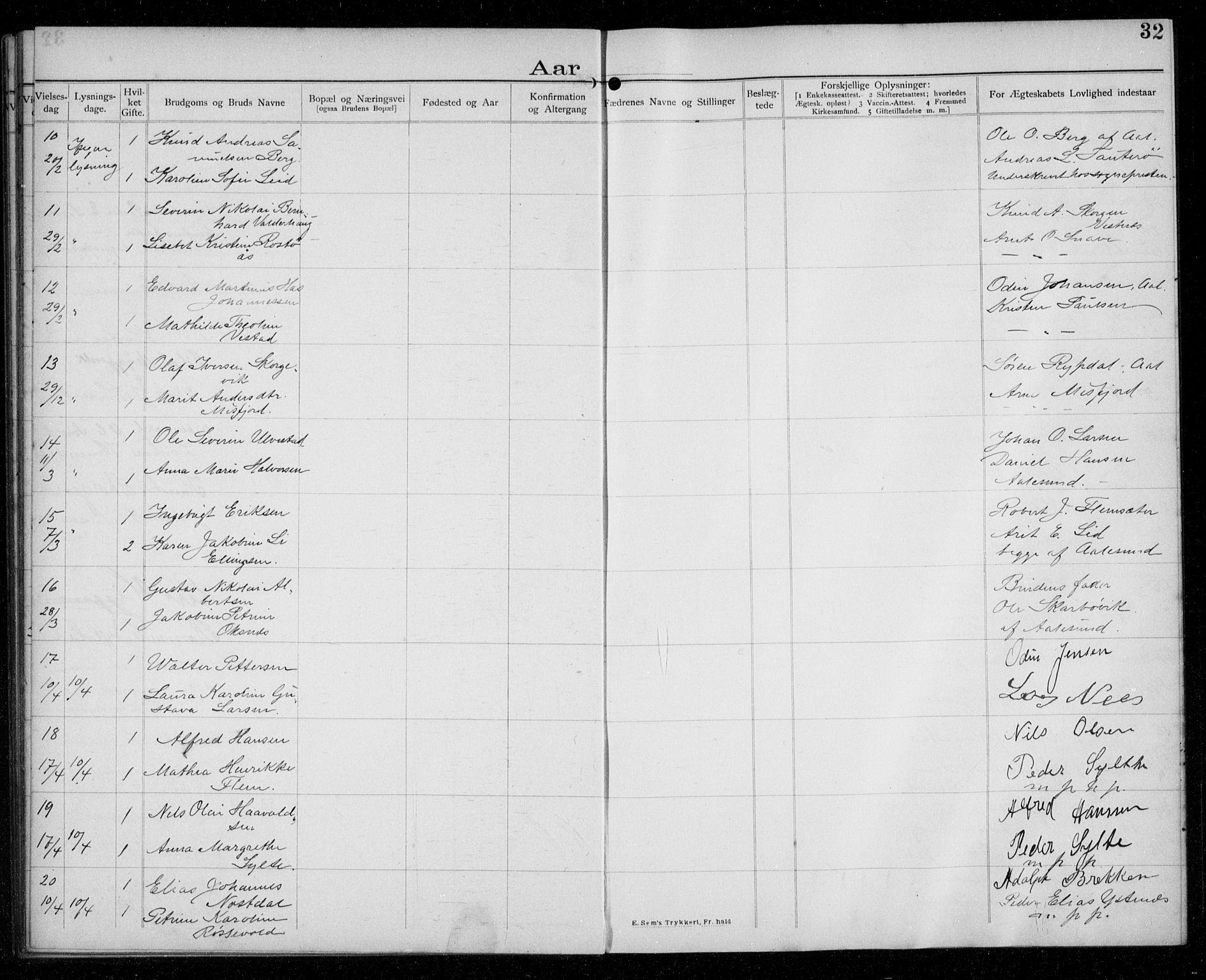 Ministerialprotokoller, klokkerbøker og fødselsregistre - Møre og Romsdal, AV/SAT-A-1454/529/L0458: Banns register no. 529A08, 1901-1918, p. 32