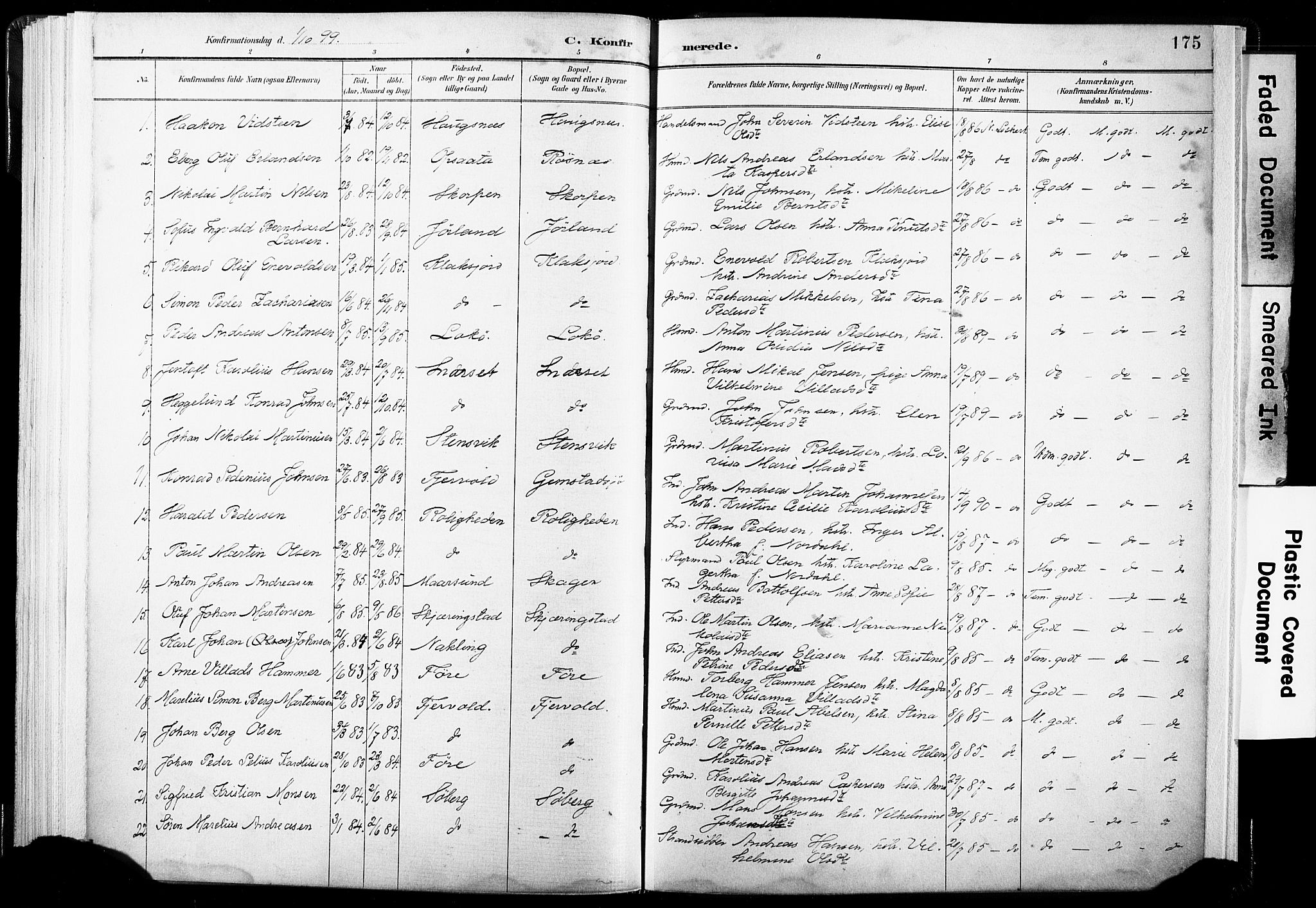 Ministerialprotokoller, klokkerbøker og fødselsregistre - Nordland, AV/SAT-A-1459/891/L1304: Parish register (official) no. 891A09, 1895-1921, p. 175