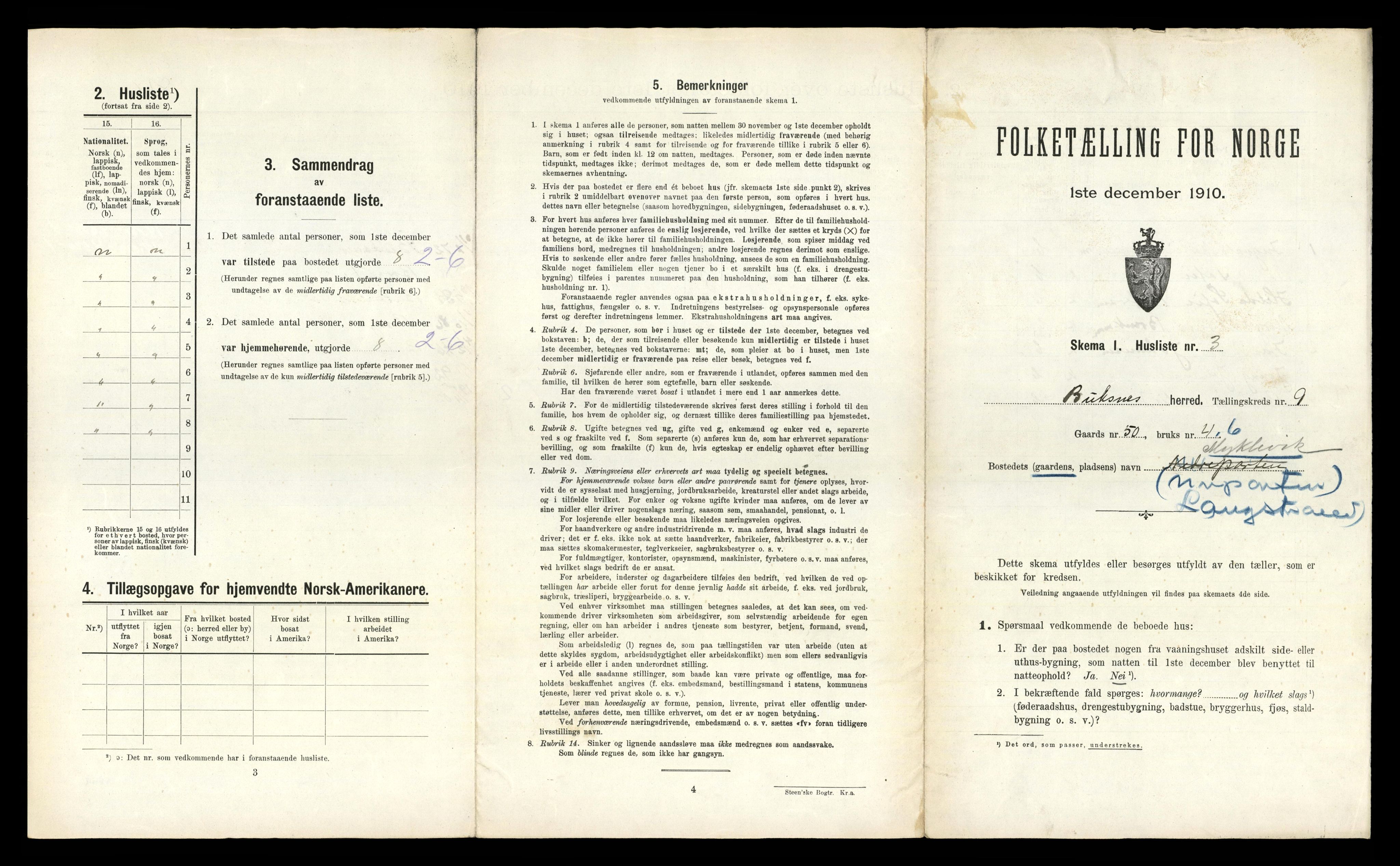 RA, 1910 census for Buksnes, 1910, p. 1322